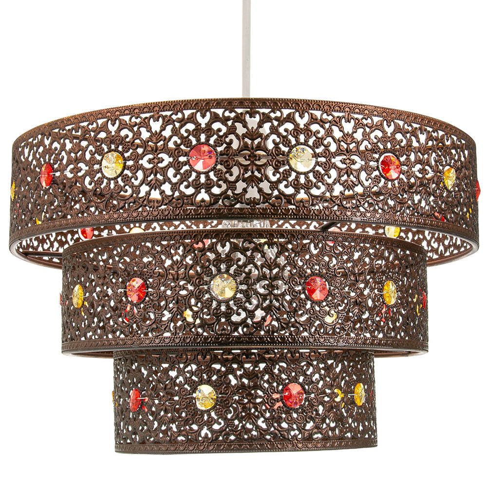Antique Acrylic Gem Moroccan Style Triple Tier Pendant Lighting Shade