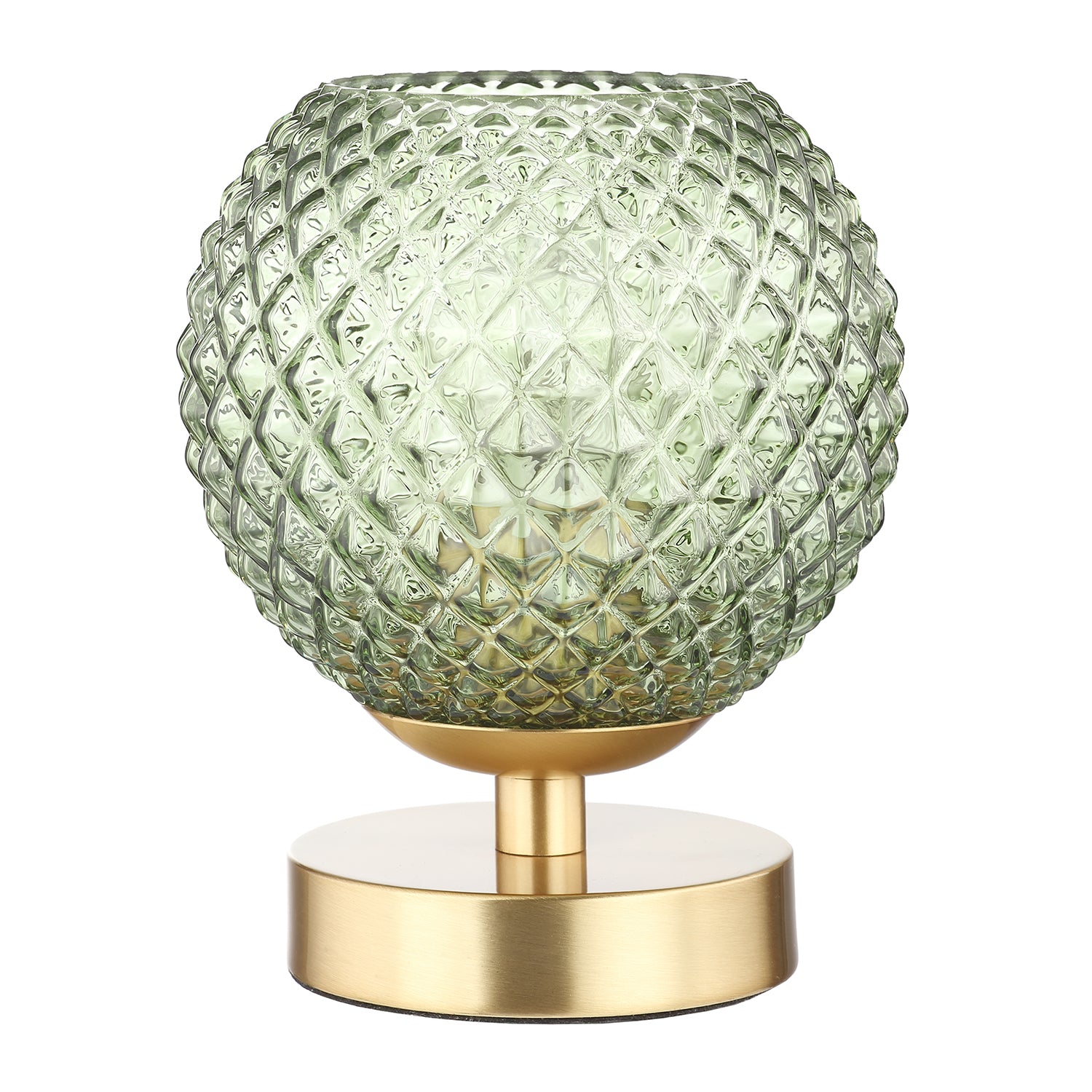 Modern Emerald Green Glass and Brushed Gold Plated Compact Table Lamp 17cm High Image 1