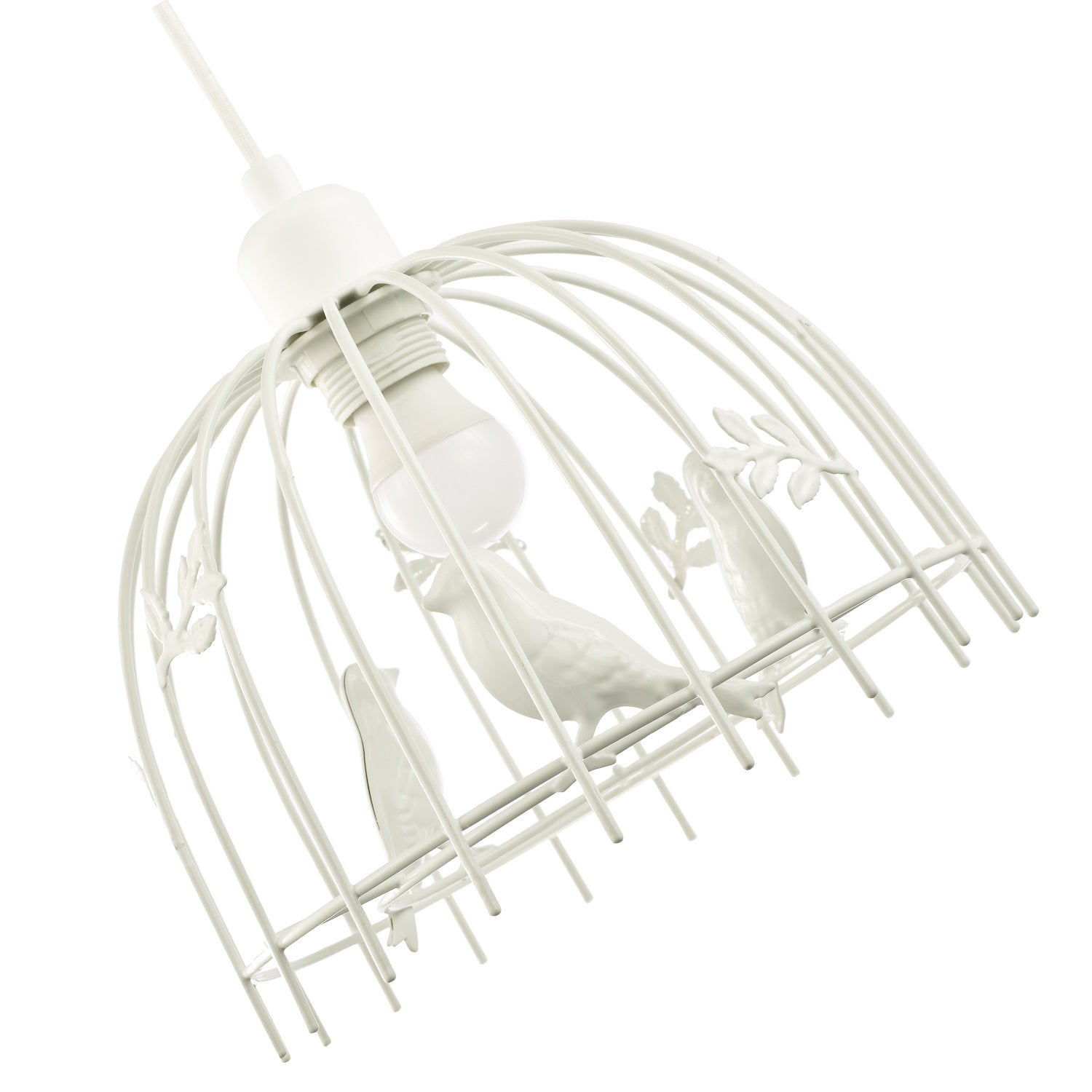 Birdcage Pendant Shade in White Gloss Metal with Birds and Leaves - Shabby Chic Image 5