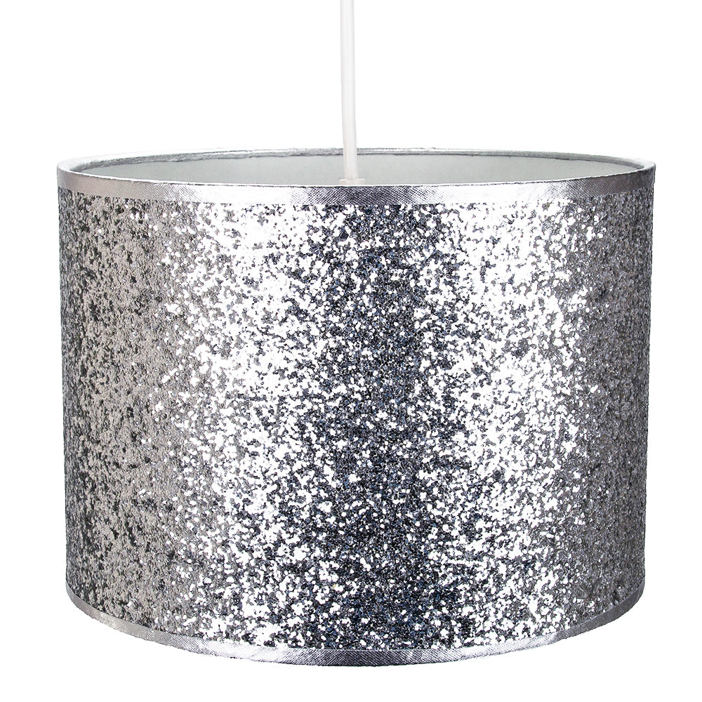 Modern and Designer Bright Silver Glitter Fabric Pendant/Lamp Shade 25cm Wide Image 4