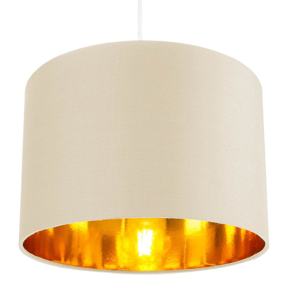 Contemporary Cream Cotton 12" Table/Pendant Lamp Shade with Shiny Copper Inner Image 3