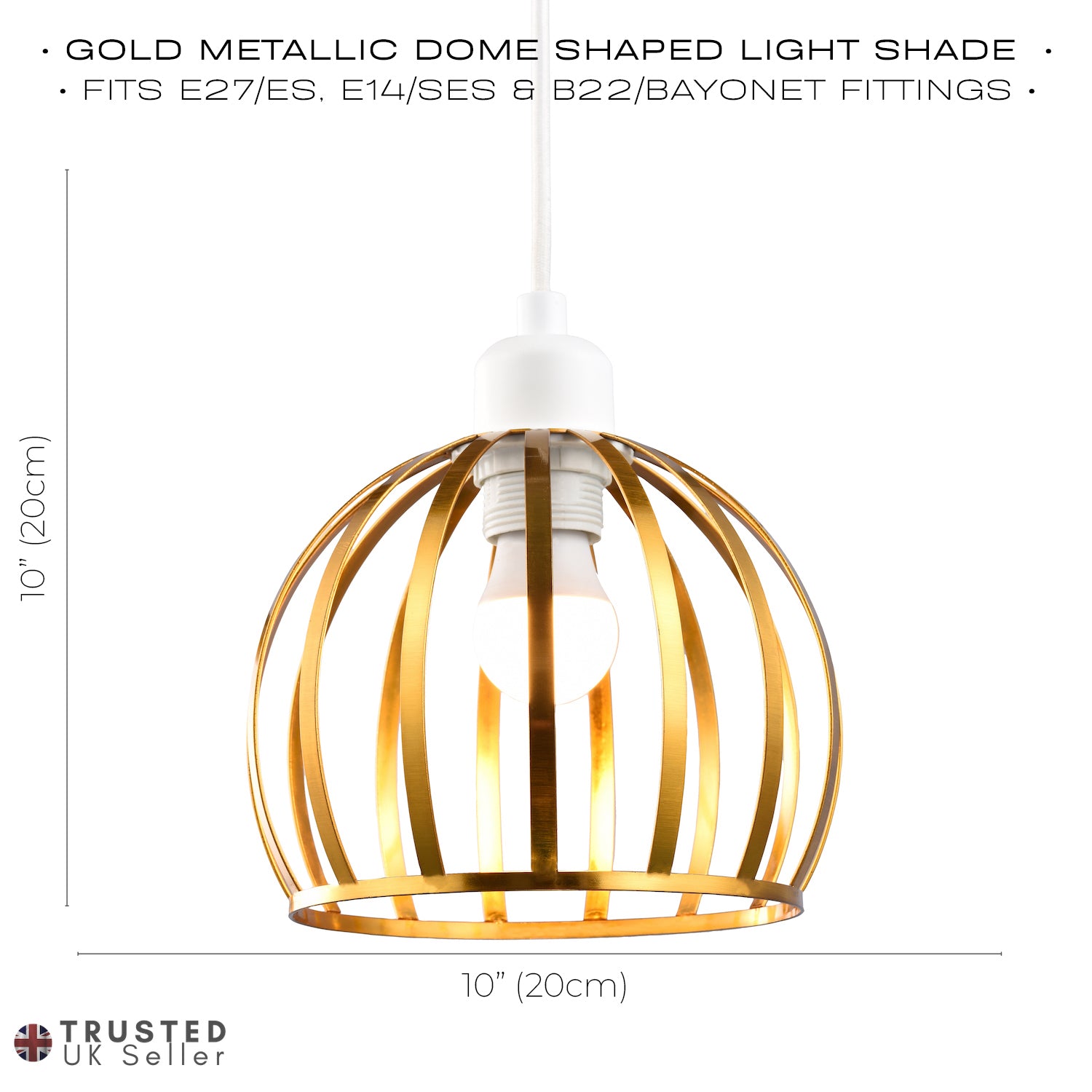 Vintage Round Cage Pendant Shade with Brushed Gold Metal Strips - Chic Design Image 6