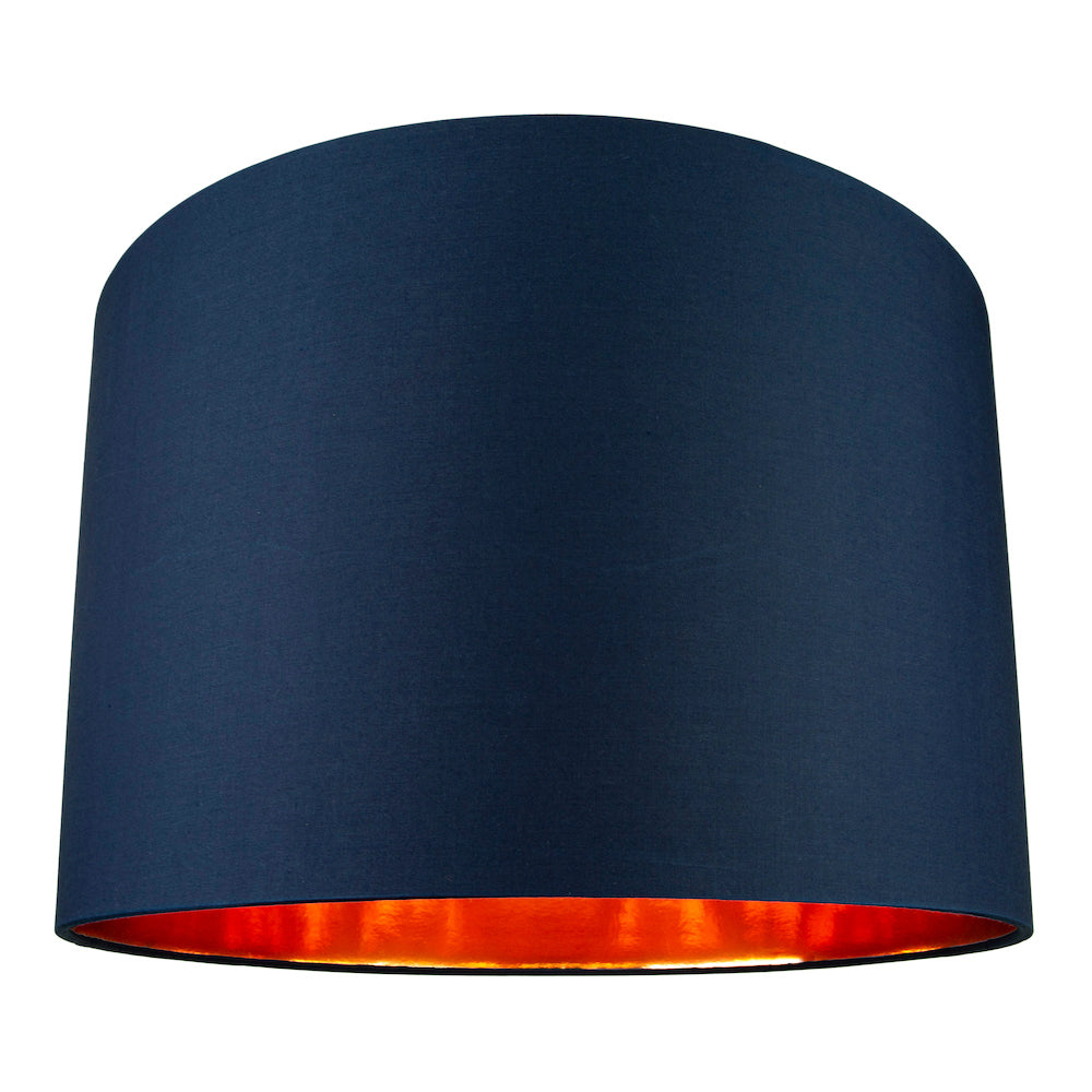 Modern Midnight Blue Cotton 16" Floor/Pendant Lamp Shade with Shiny Copper Inner Image 1