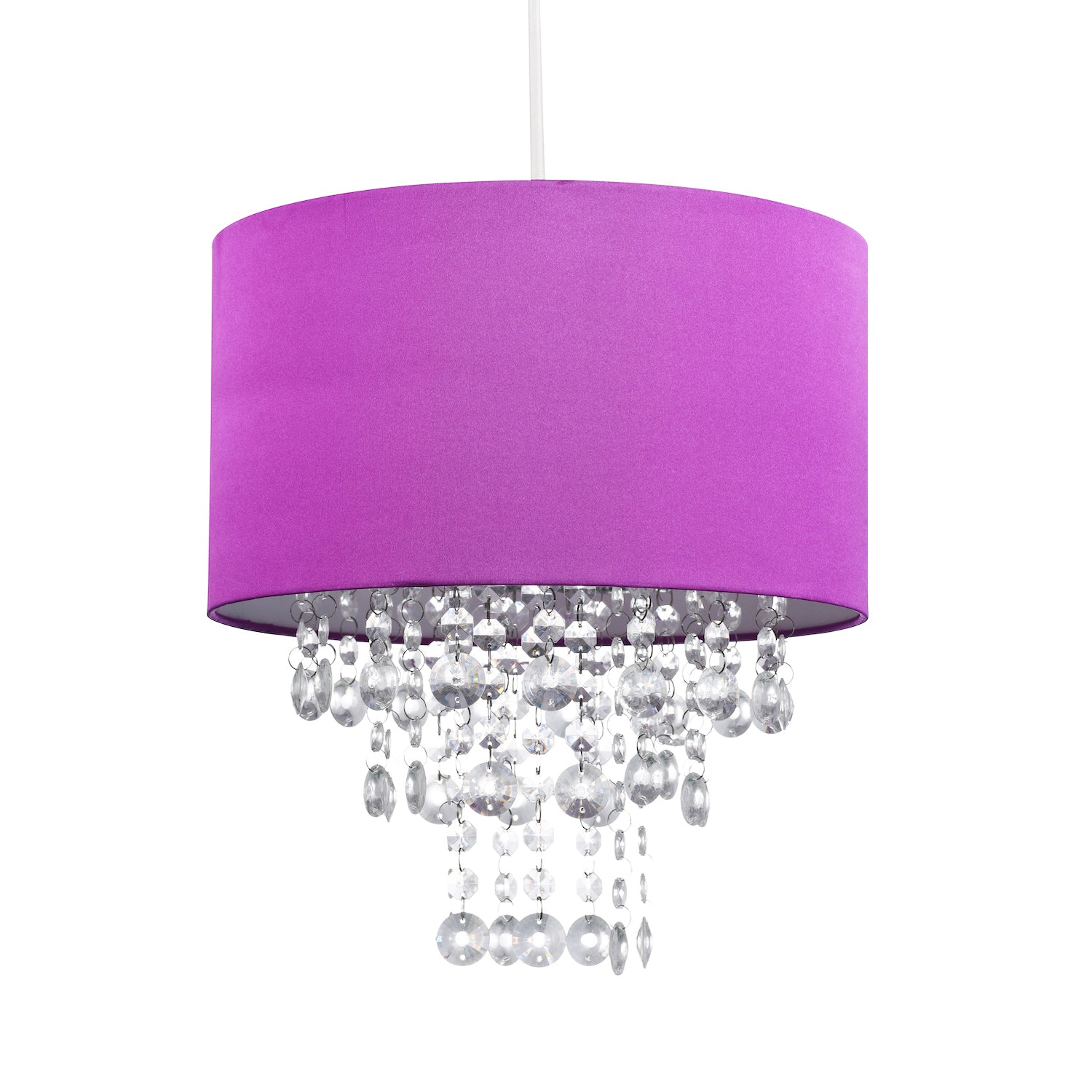 Modern Purple Satin Fabric Pendant Light Shade with Transparent Acrylic Droplets Image 1