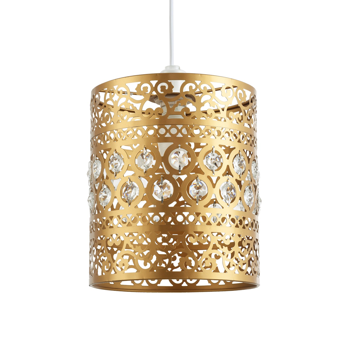 Traditional and Ornate Gold Easy Fit Pendant Shade with Clear Acrylic Droplets Image 2