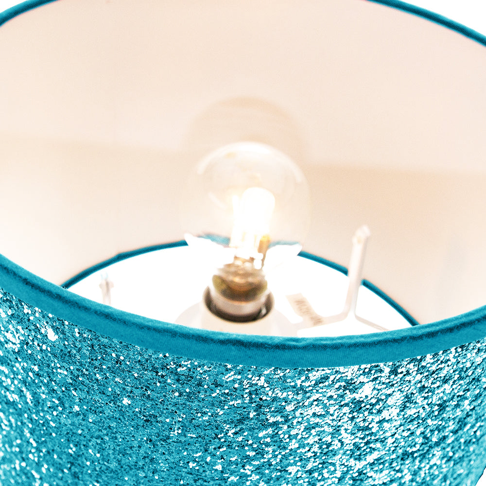 Modern and Designer Bright Teal Glitter Fabric Pendant/Lamp Shade 25cm Wide Image 4