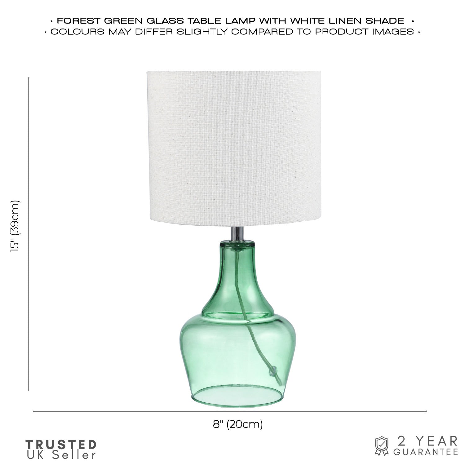 Modern Emerald Green Glass Lamp with Natural Linen Fabric Shade and Clear Cable Image 5