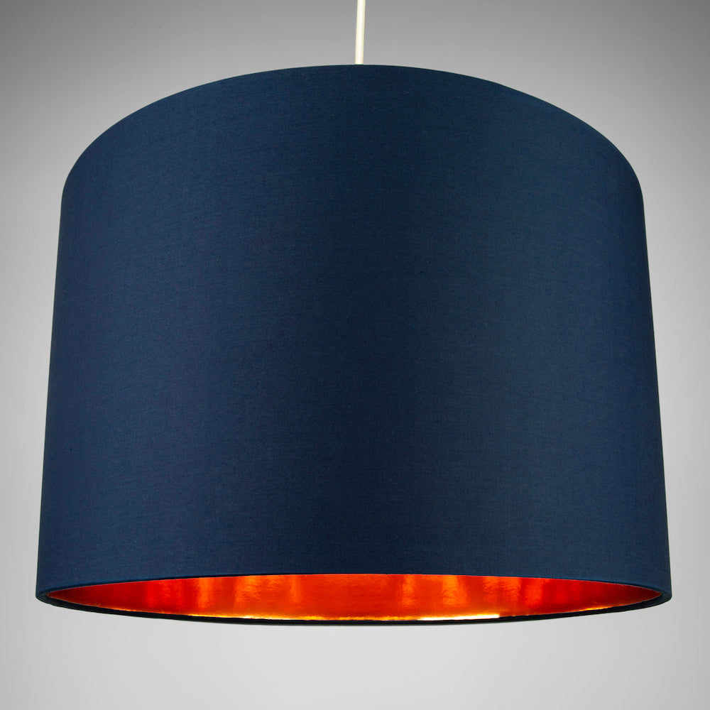 Modern Midnight Blue Cotton 16" Floor/Pendant Lamp Shade with Shiny Copper Inner Image 4