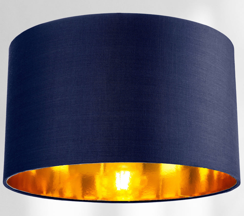 Contemporary Blue Cotton 14" Table/Pendant Lamp Shade with Shiny Copper Inner Image 2