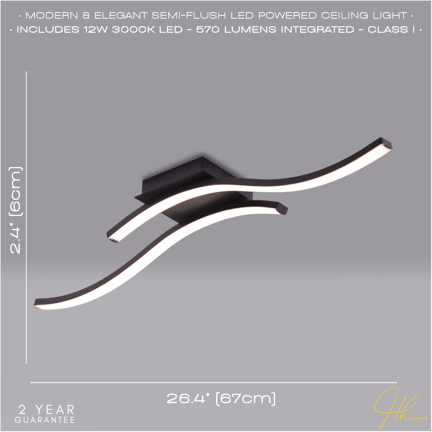 Modern Double Wavy Strip Flush LED Powered Ceiling Light Fitting in Black Sand Image 5
