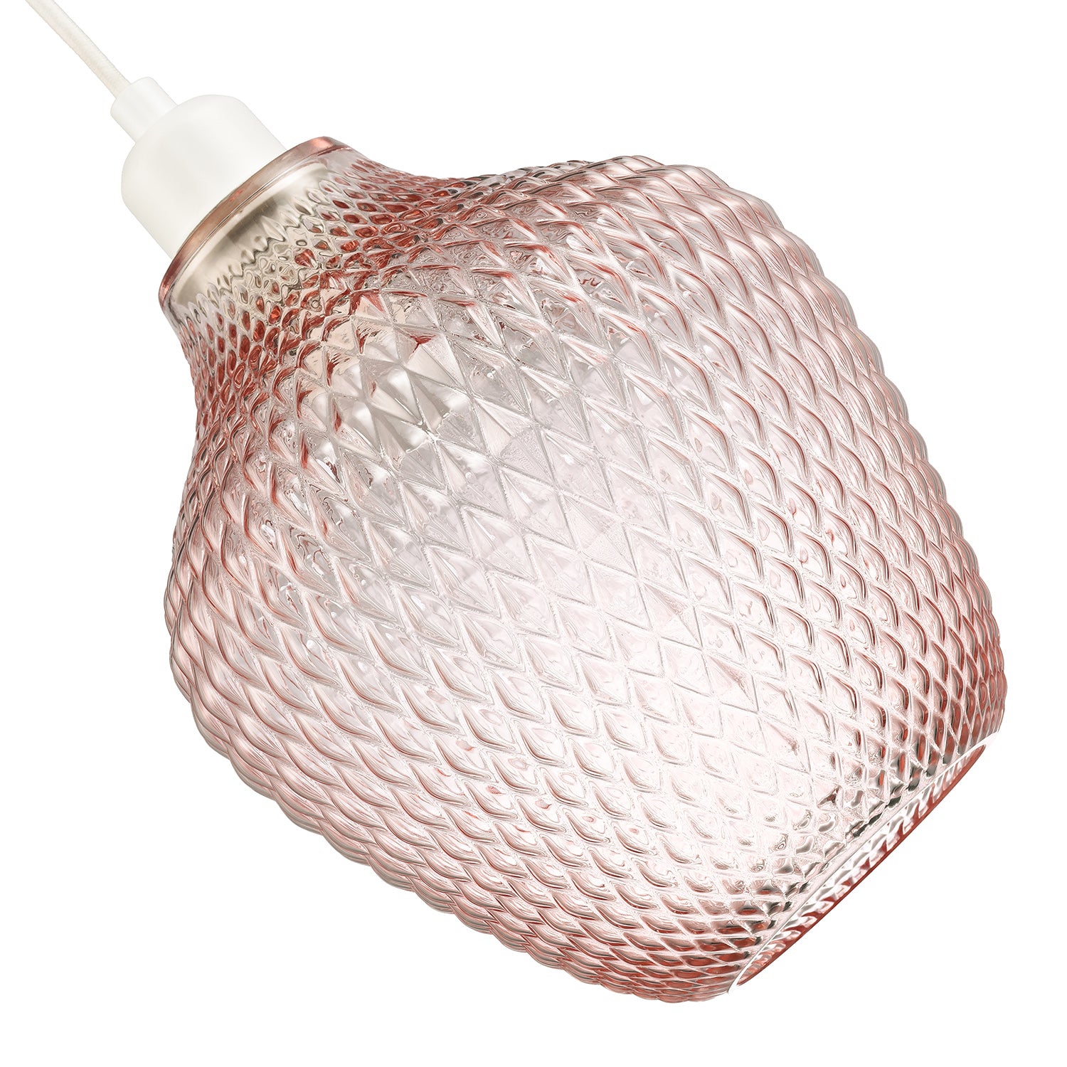 Modern Designer Soft Blush Pink Curvy Diamond Etched Glass Pendant Lamp Shade Image 4