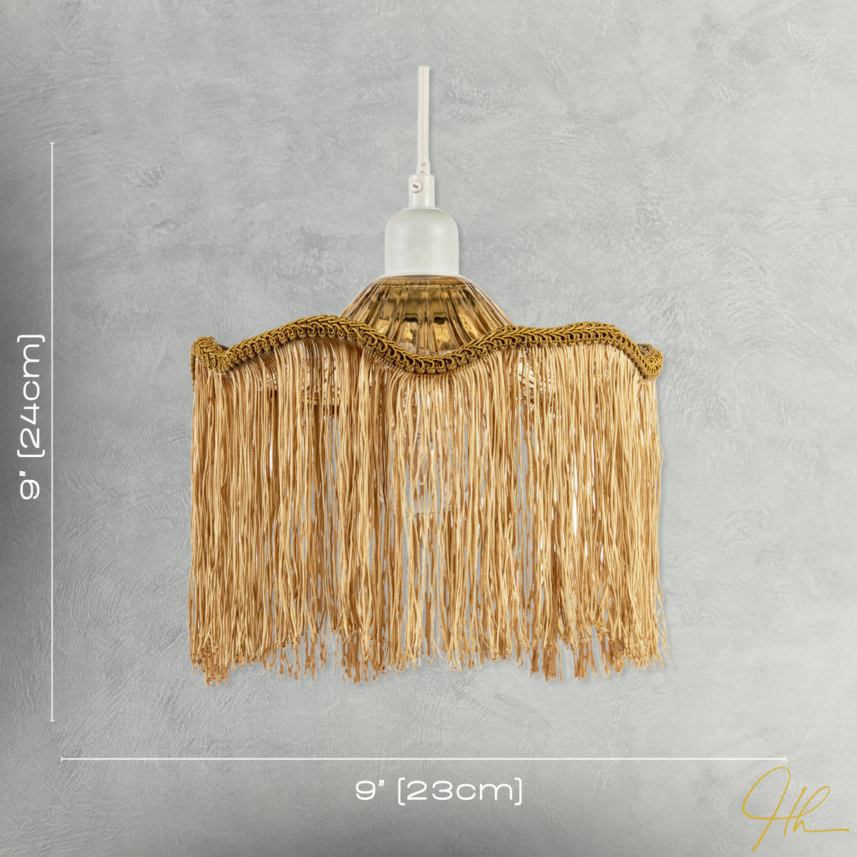 Striking Gold Fringed Orange Glass Pendant Shade with Long Tassels Image 7