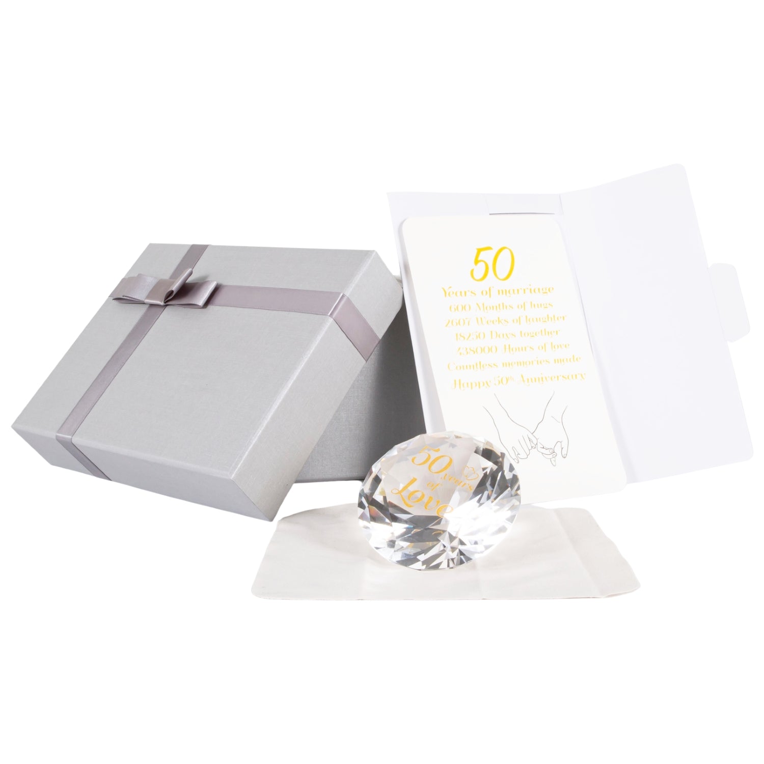 Modern Transparent K9 Crystal Glass 50th Anniversary Sentiment Ornament Gift Set Image 1