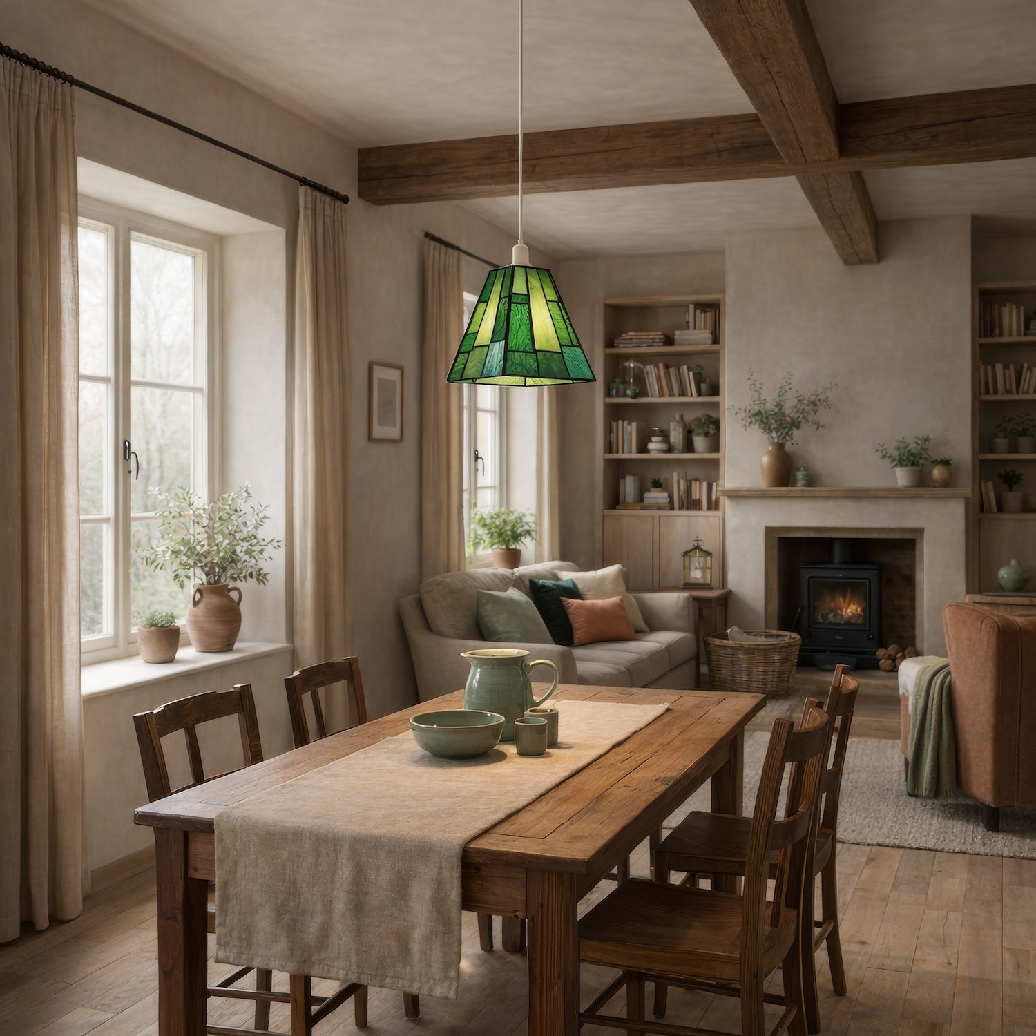 Art Deco Tiffany Pendant Lighting Shade with Emerald and Green Panels Image 6