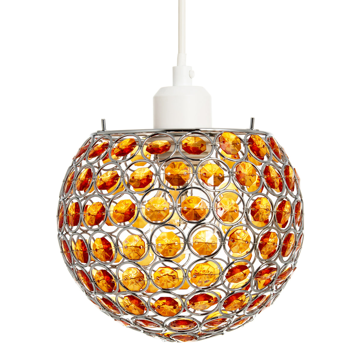 Modern Round Globe Pendant Light Shade with Orange Acrylic Bead Jewels Image 1
