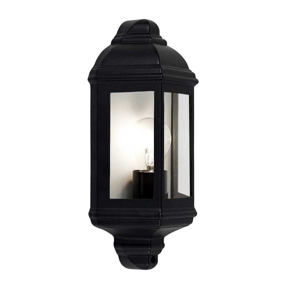 Traditional Outdoor Matt Black Cast Aluminium Flush Wall Lantern Light Fitting Image 2