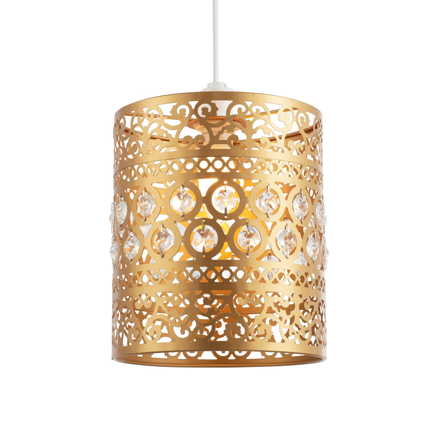 Traditional and Ornate Gold Easy Fit Pendant Shade with Clear Acrylic Droplets Image 1