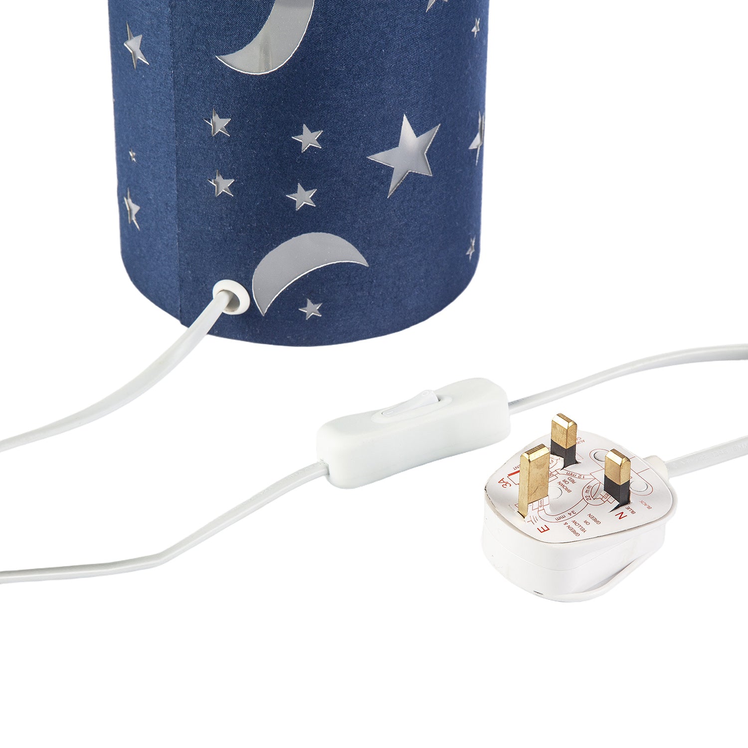 Modern Stars and Moons Children/Kids Midnight Blue Cotton Table Lamp Image 4