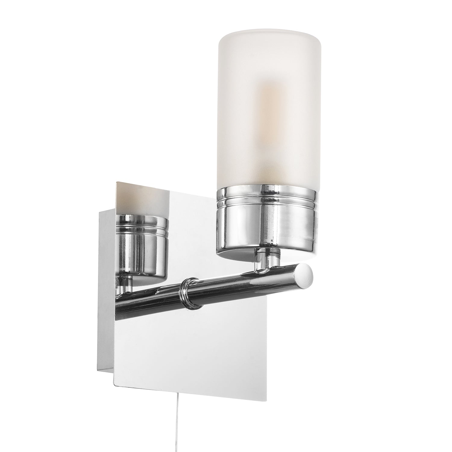 Compact Designer IP44 Rated Bathroom Wall Light Fitting with Tubular Glass Shade Image 2