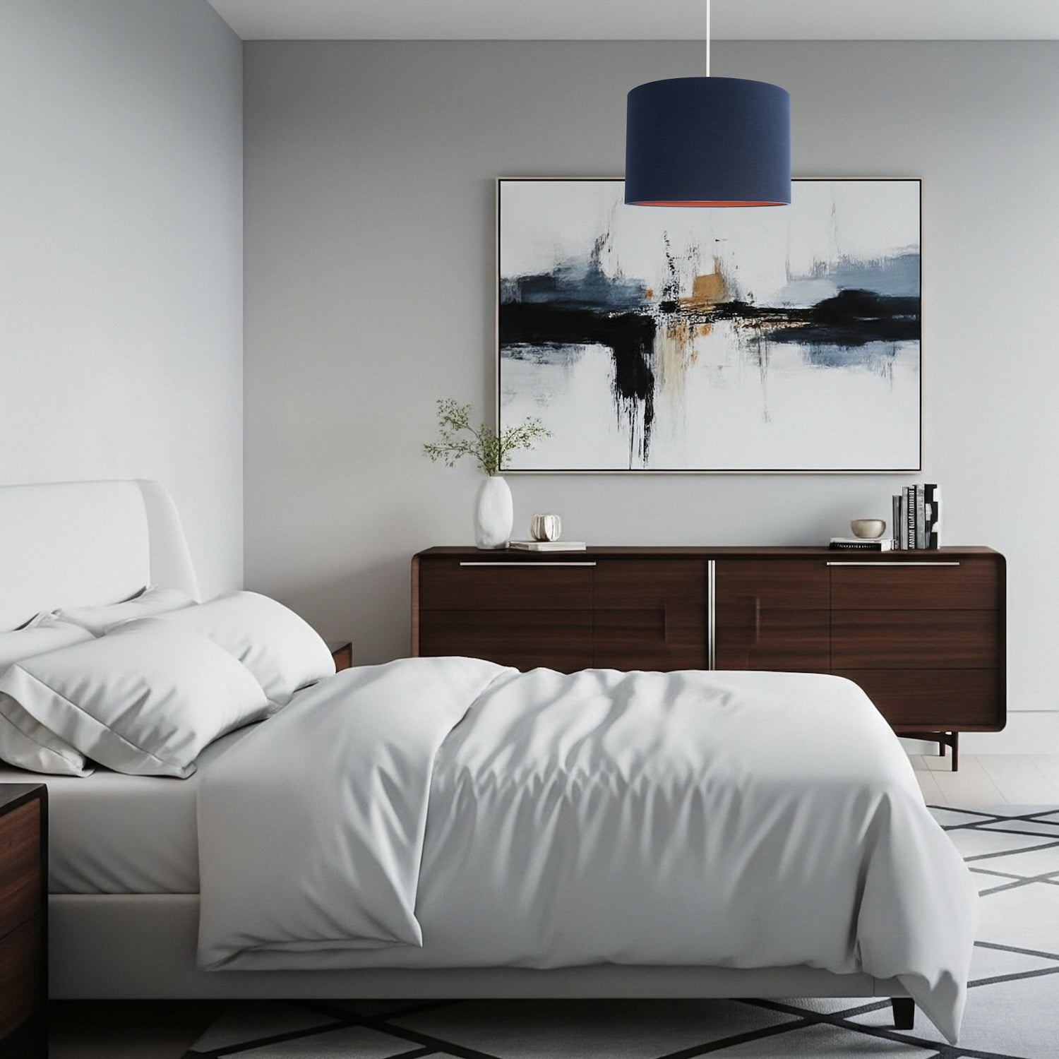 Modern Midnight Blue Cotton Lamp Shade with Brushed Gold Inner Lining Image 6