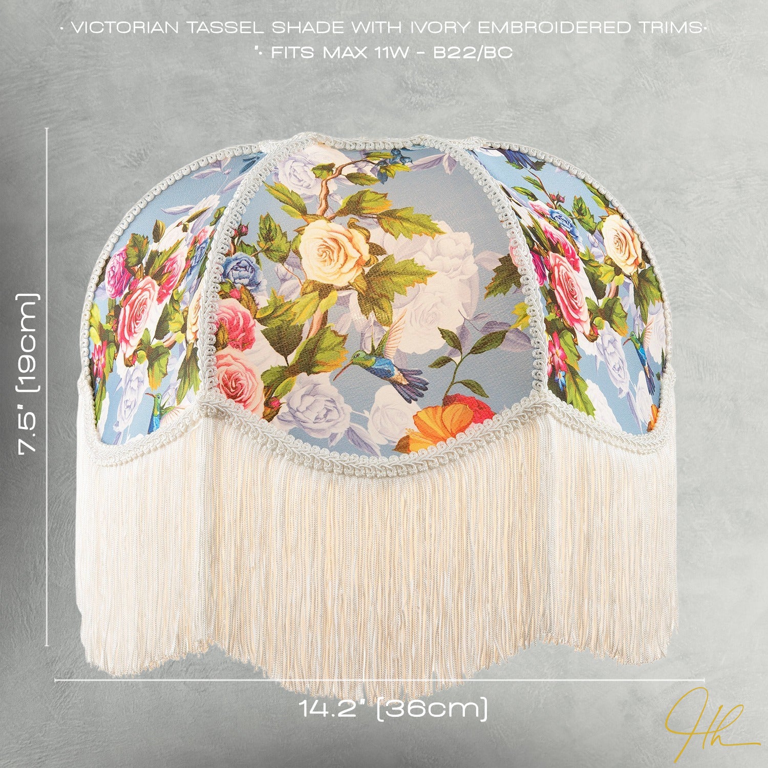 Victorian Empire Lamp Shade in Sky Blue with Colourful Floral Decor Image 7