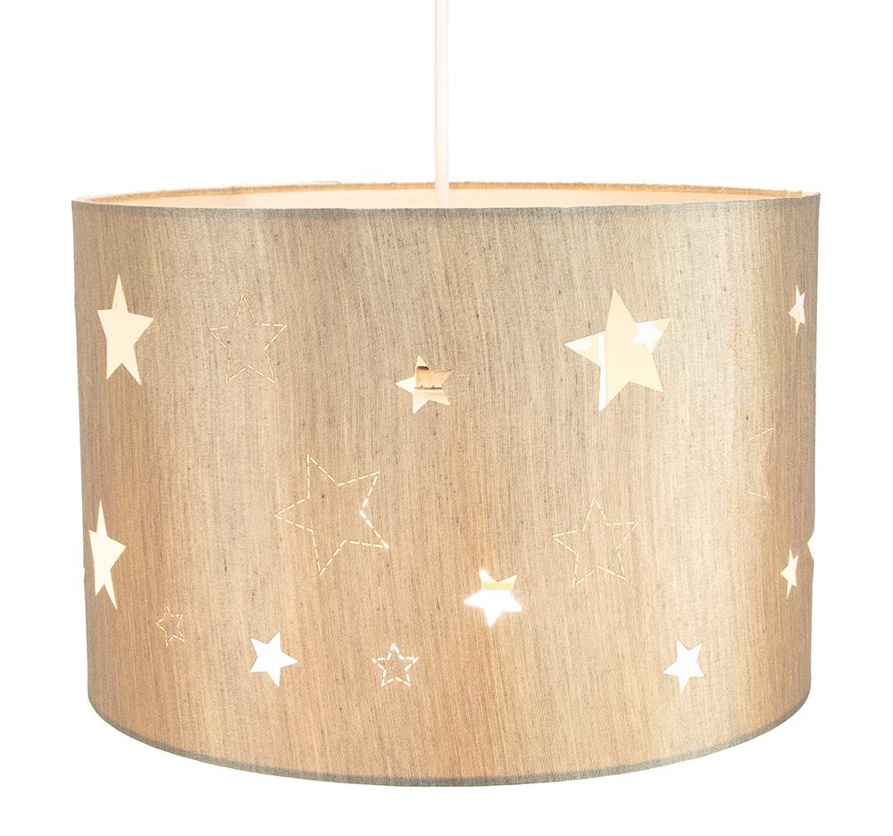 Contemporary Beige Linen Childrens/Kids Pendant/Lamp Shade with Laser Cut Stars Image 1