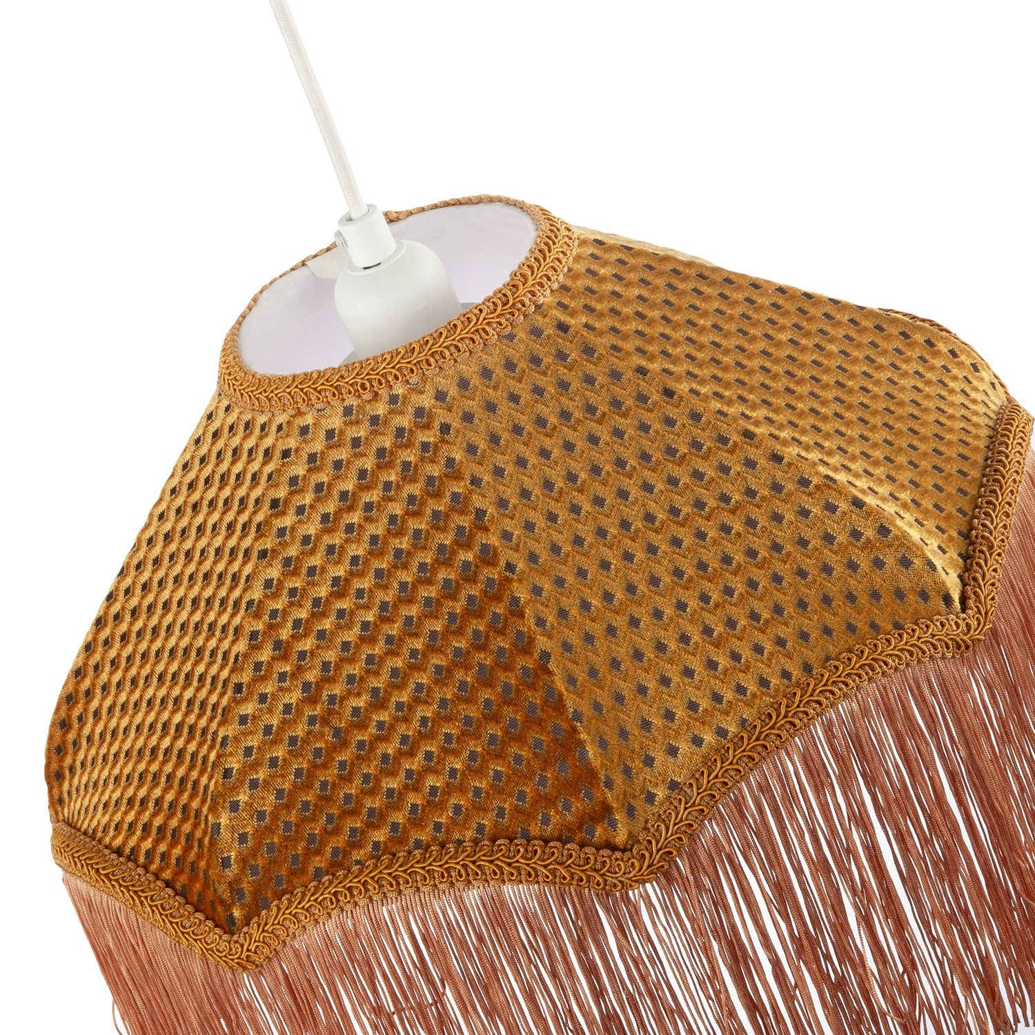 Golden Ochre Victorian Scallop Pendant Light Shade with Long Tassels Image 3