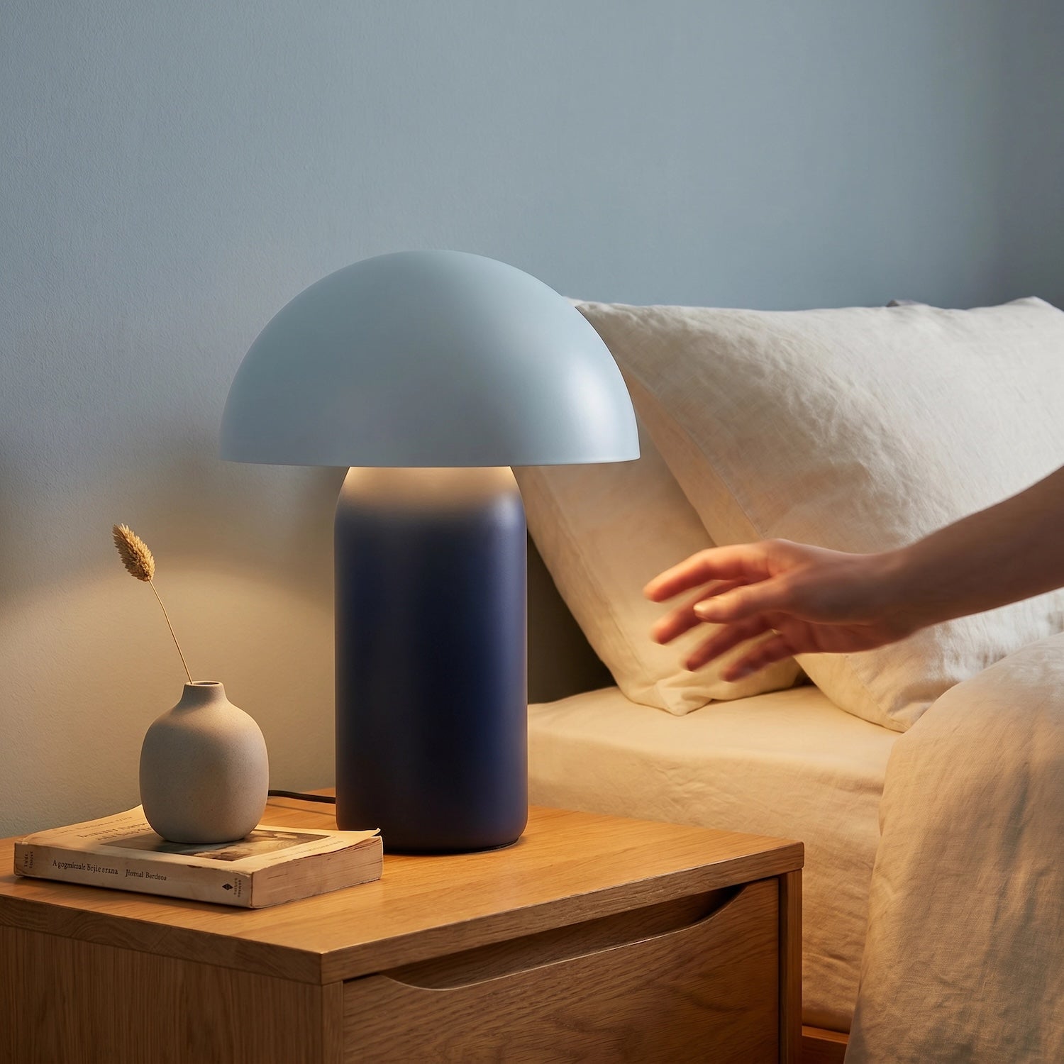 Modern Rechargeable Mushroom Lamp in Two Tone Blue with Touch Button Image 6