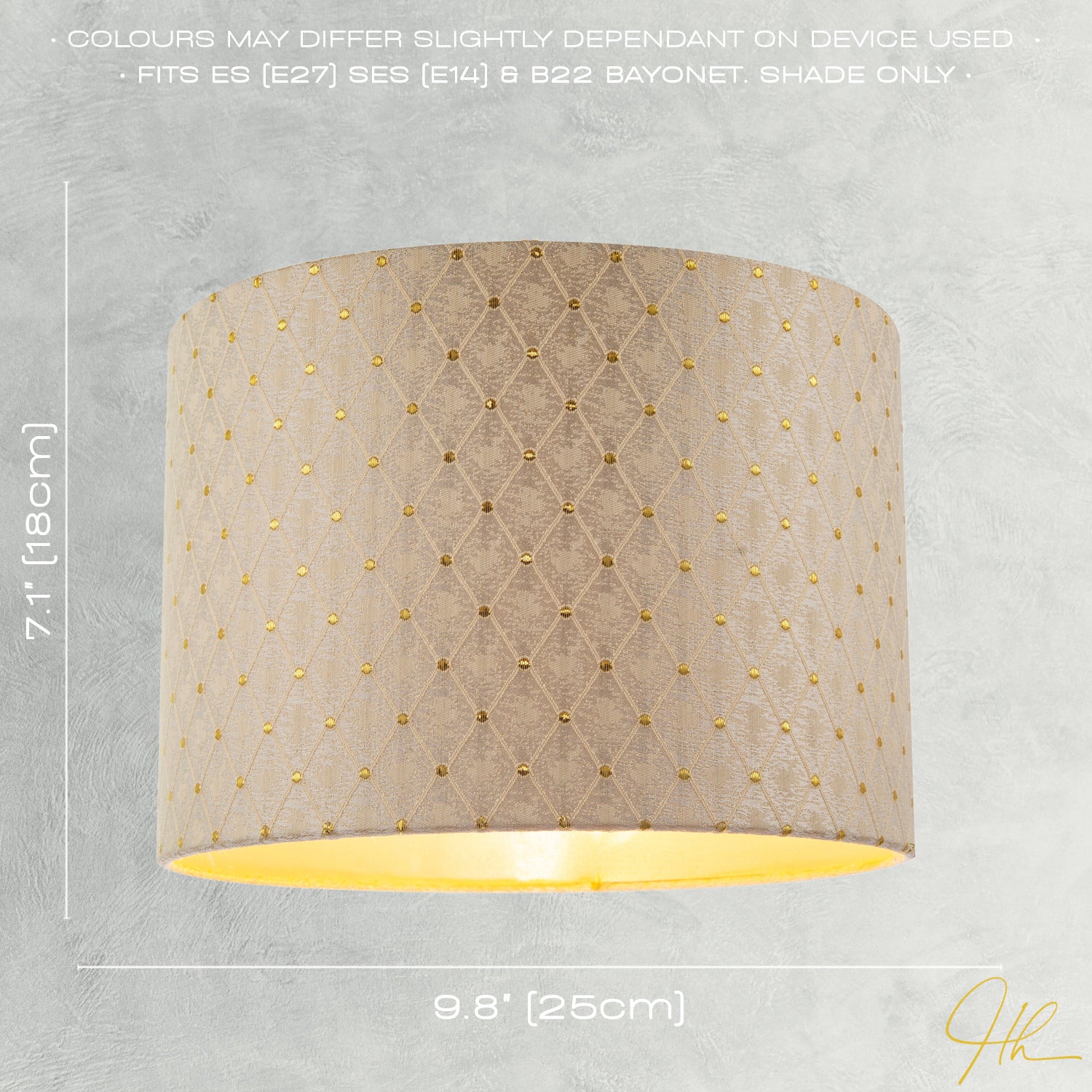 Light Taupe Jacquard Fabric 10 Inch Lamp Shade with Shiny Gold Decor Image 6