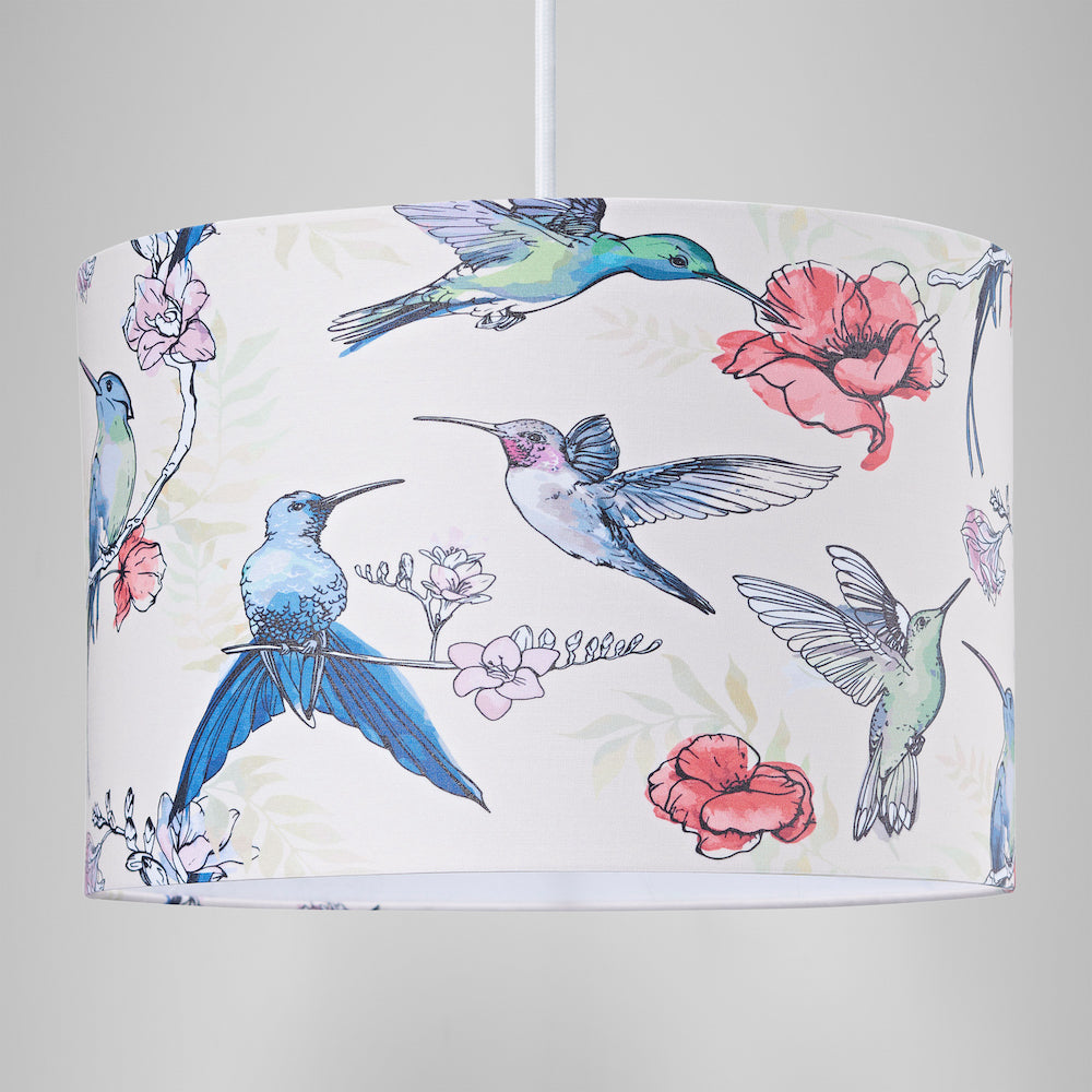 Beautifully Designed Bird Themed 30cm Drum Shade with Colourful Floral Accents Image 7