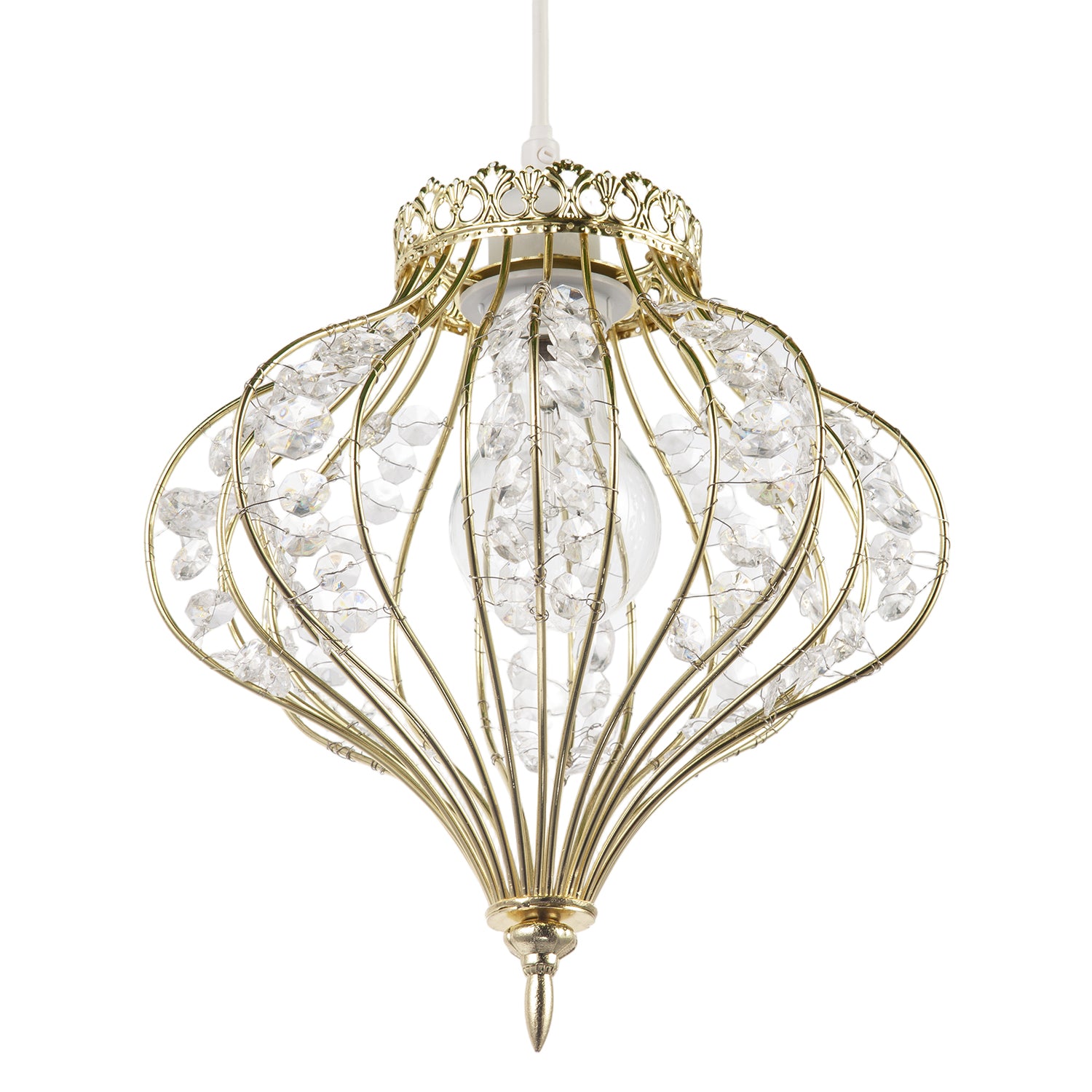 Unique Teardrop Shiny Gold Pendant Lamp Shade with Clear Acrylic Beads Image 8