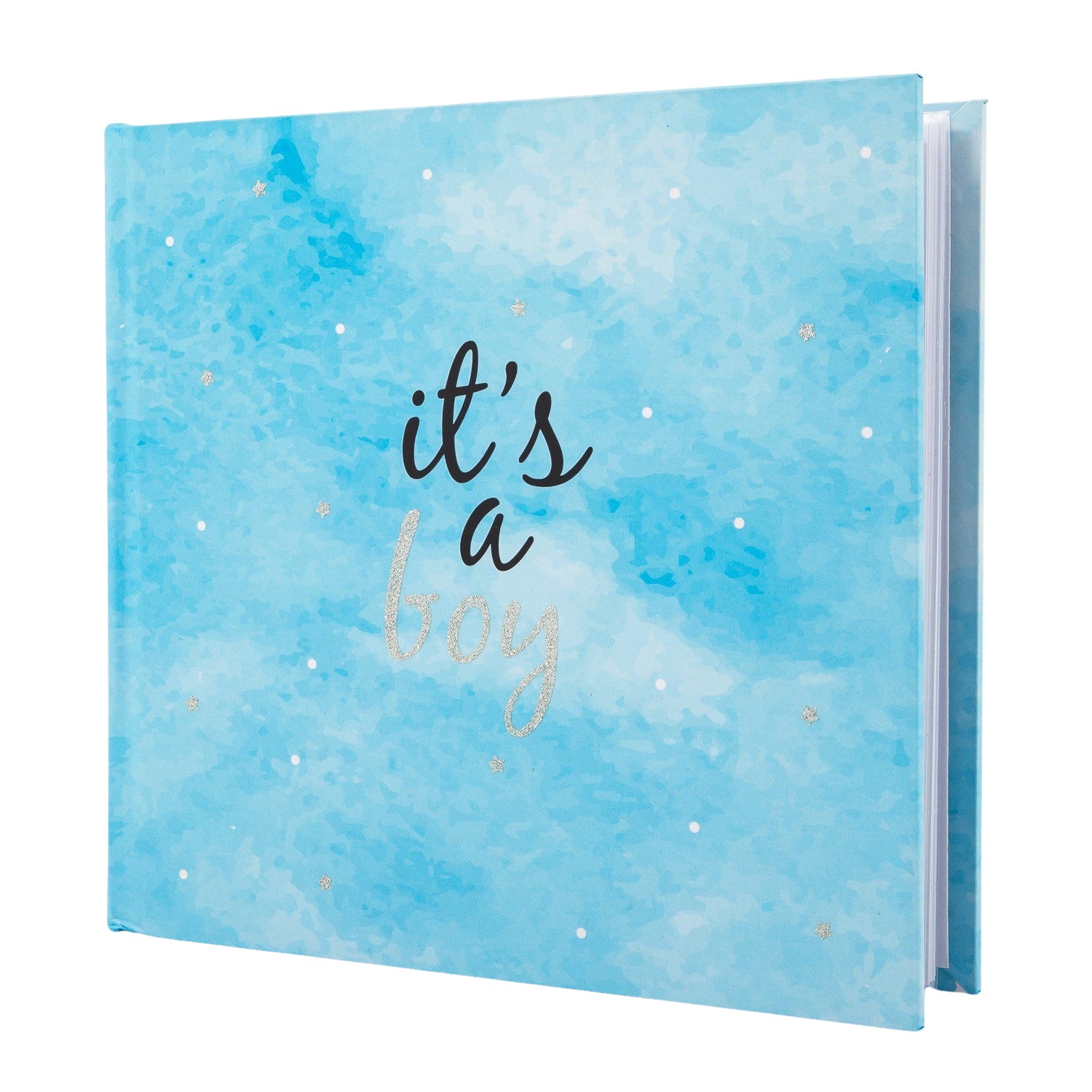 It's a Boy Photo Album with Silver Glitter Stars for Christening or Baby Shower Image 1