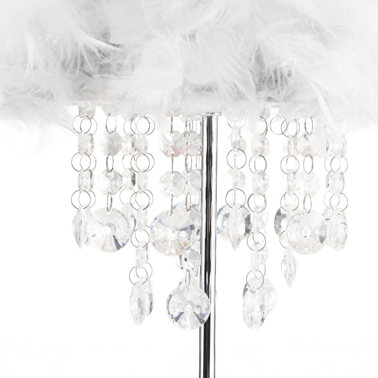 Chandelier Style White Feather Table Lamp with Waterfall Drops Image 3