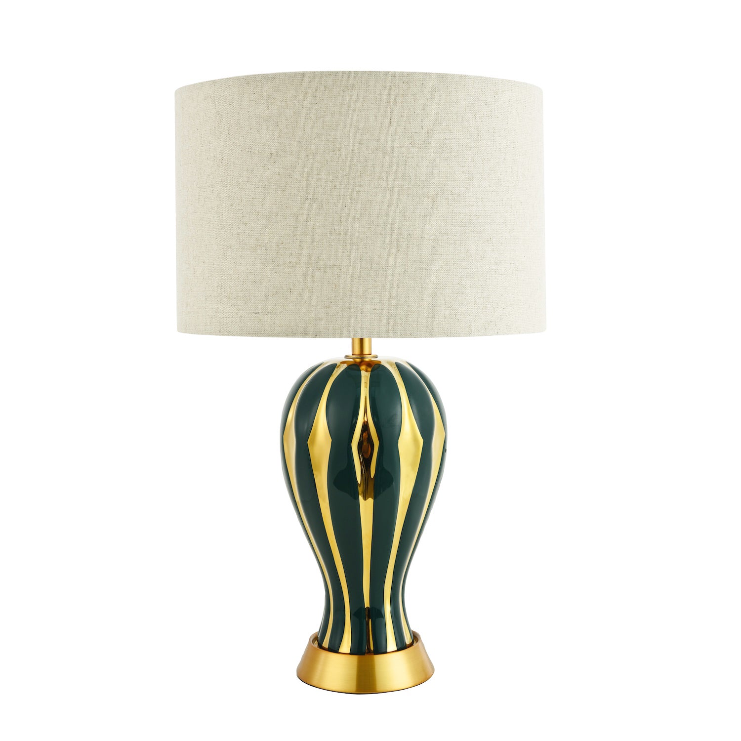 Traditional Glossy Navy Forest Green and Polished Gold Ceramic Table Lamp Base Image 3