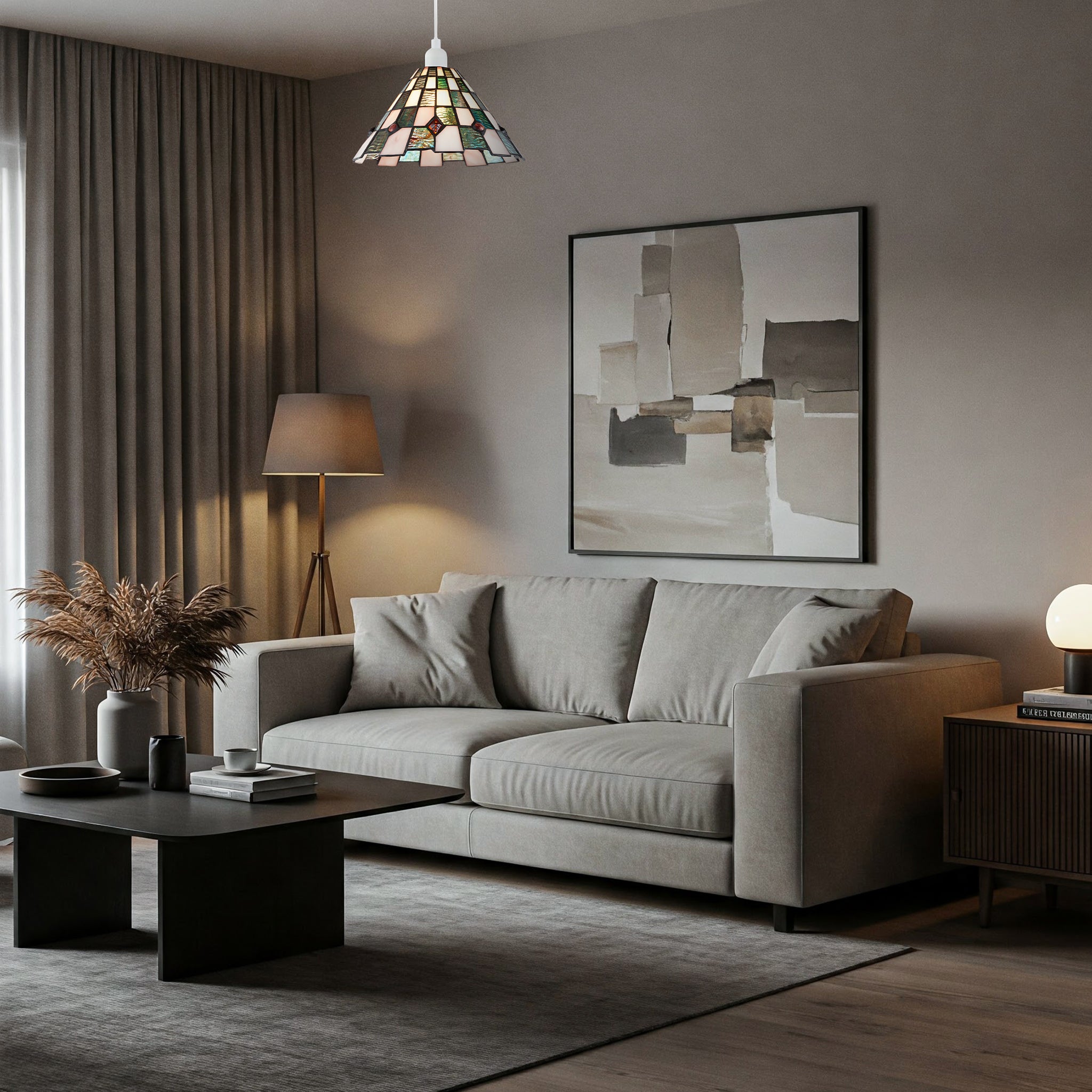 Emerald Green and Opal White Tiffany Pendant Shade with Ruby Red Beads Image 6