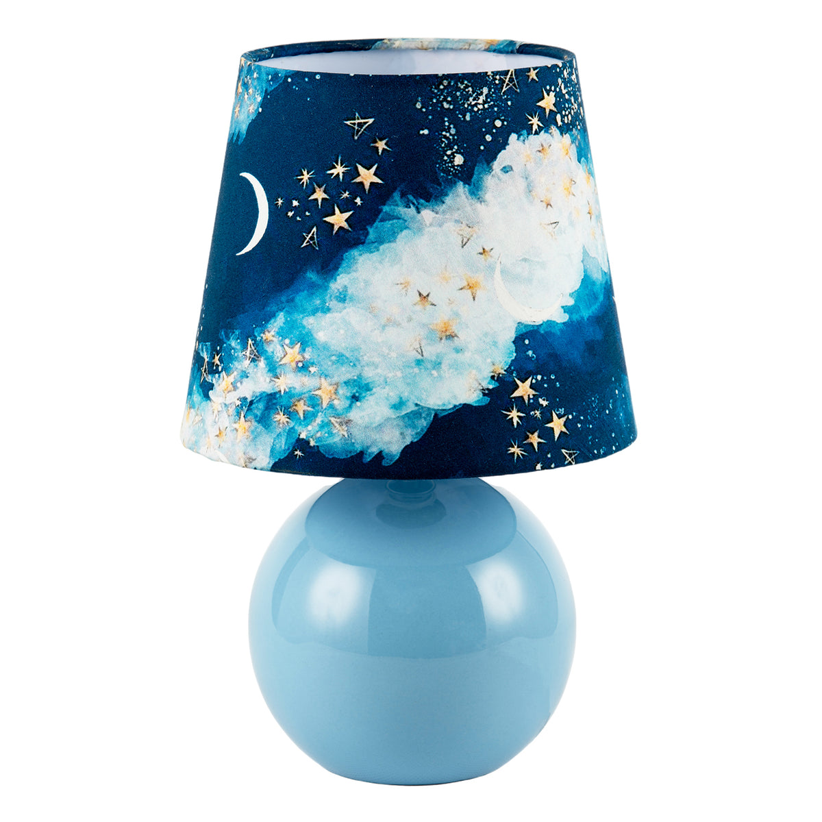 Cute Celestial Lamp with Sky Blue Base and Shade with Moons and Stars Image 5