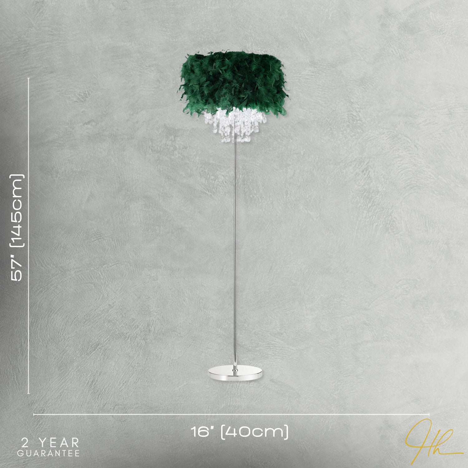 Chandelier Style Forest Green Feather Floor Lamp with Waterfall Drops Image 7