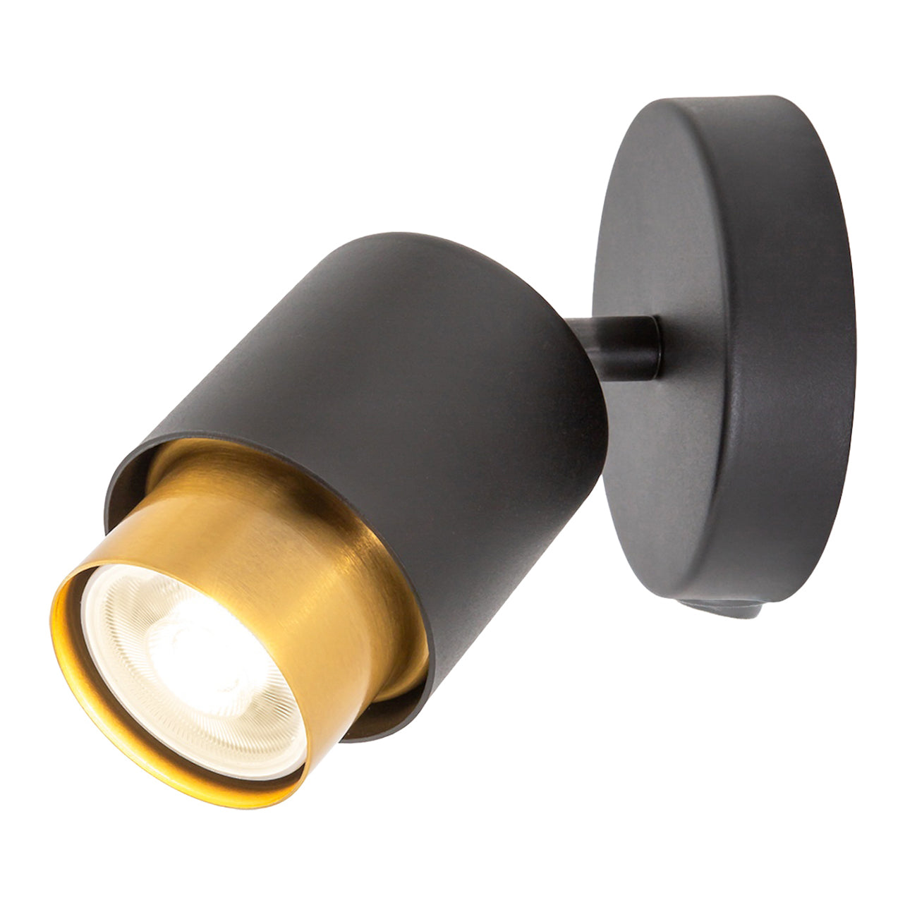 Modern Matte Black Spot Wall Light Fitting with Inner Gold Metal Image 1