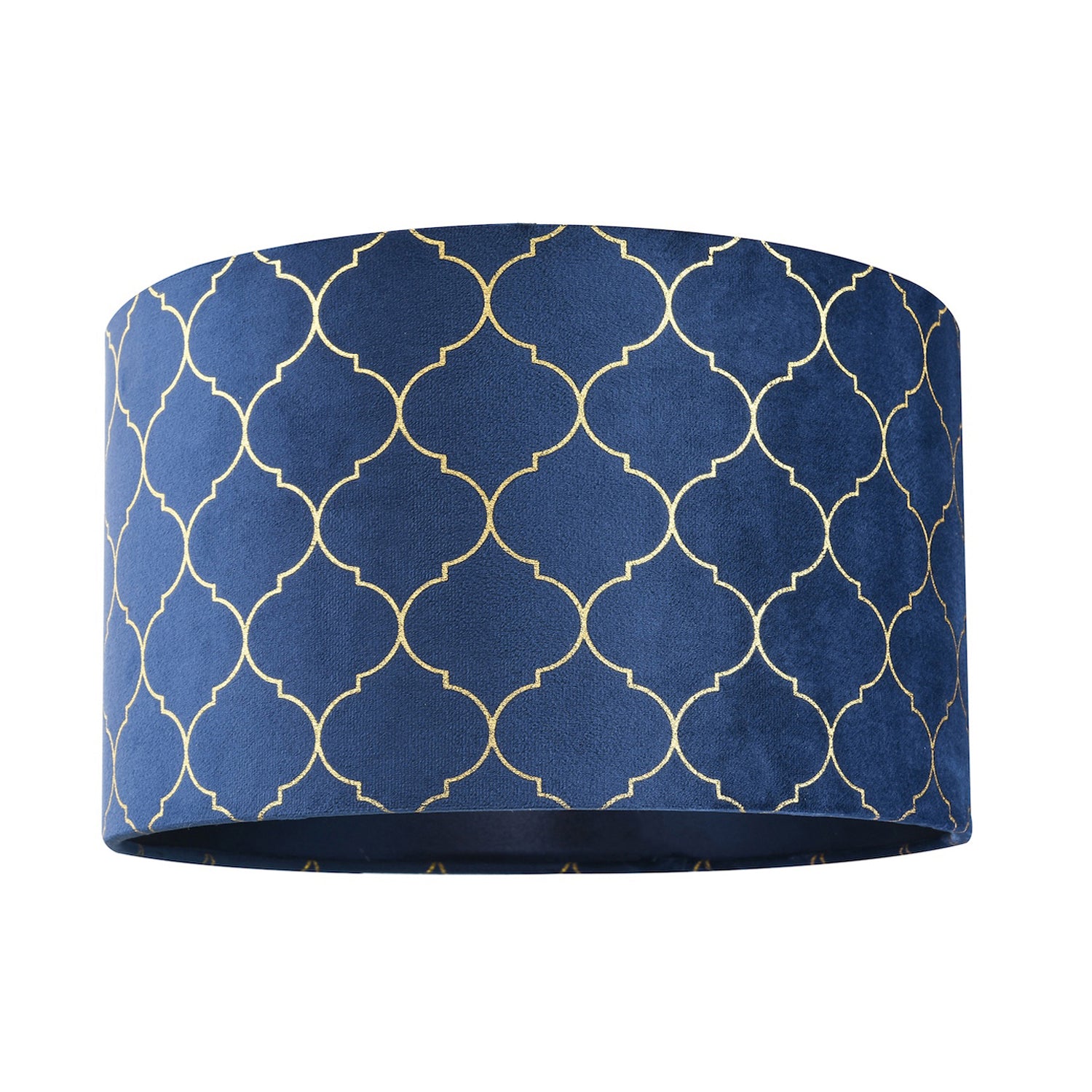 Modern Soft Brushable Midnight Blue Velvet 30cm Lamp Shade with Gold Foil Decor Image 1