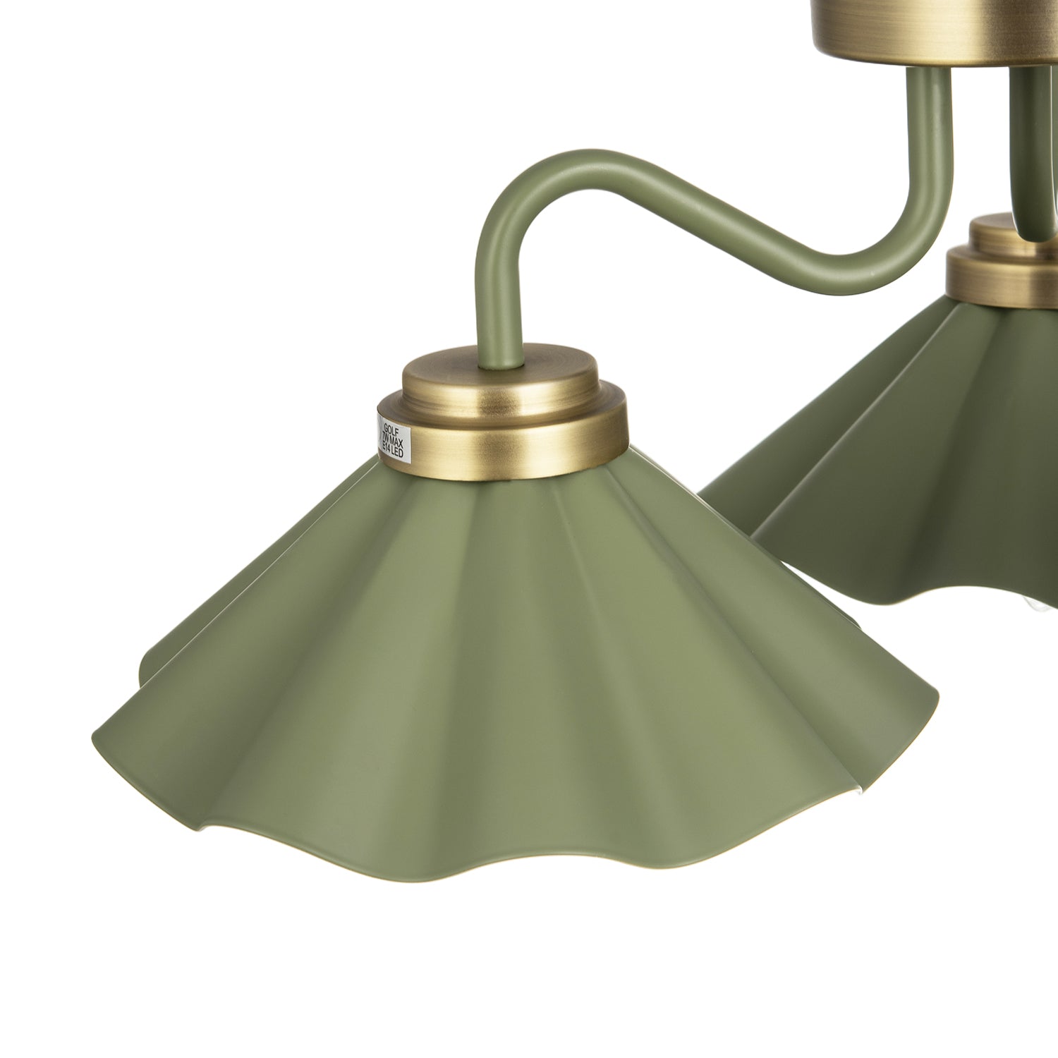 Designer Ceiling Light with Soft Olive Green Scalloped Metal Shades Image 4