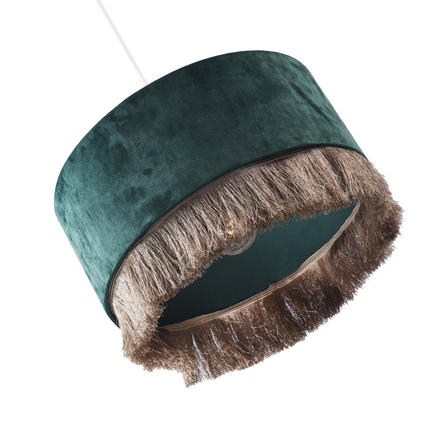 Modern Forest Green Soft Velvet Circular Pendant Light Shade with Gold Tassels Image 4