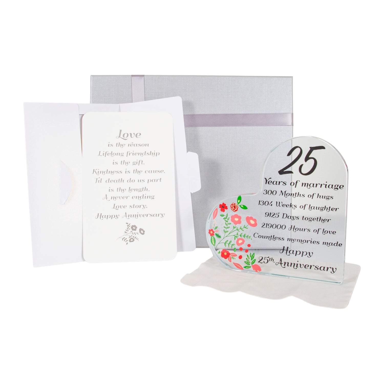 Sleek Contemporary Clear Toughened Glass 25th Anniversary Sentiment Ornament Image 1