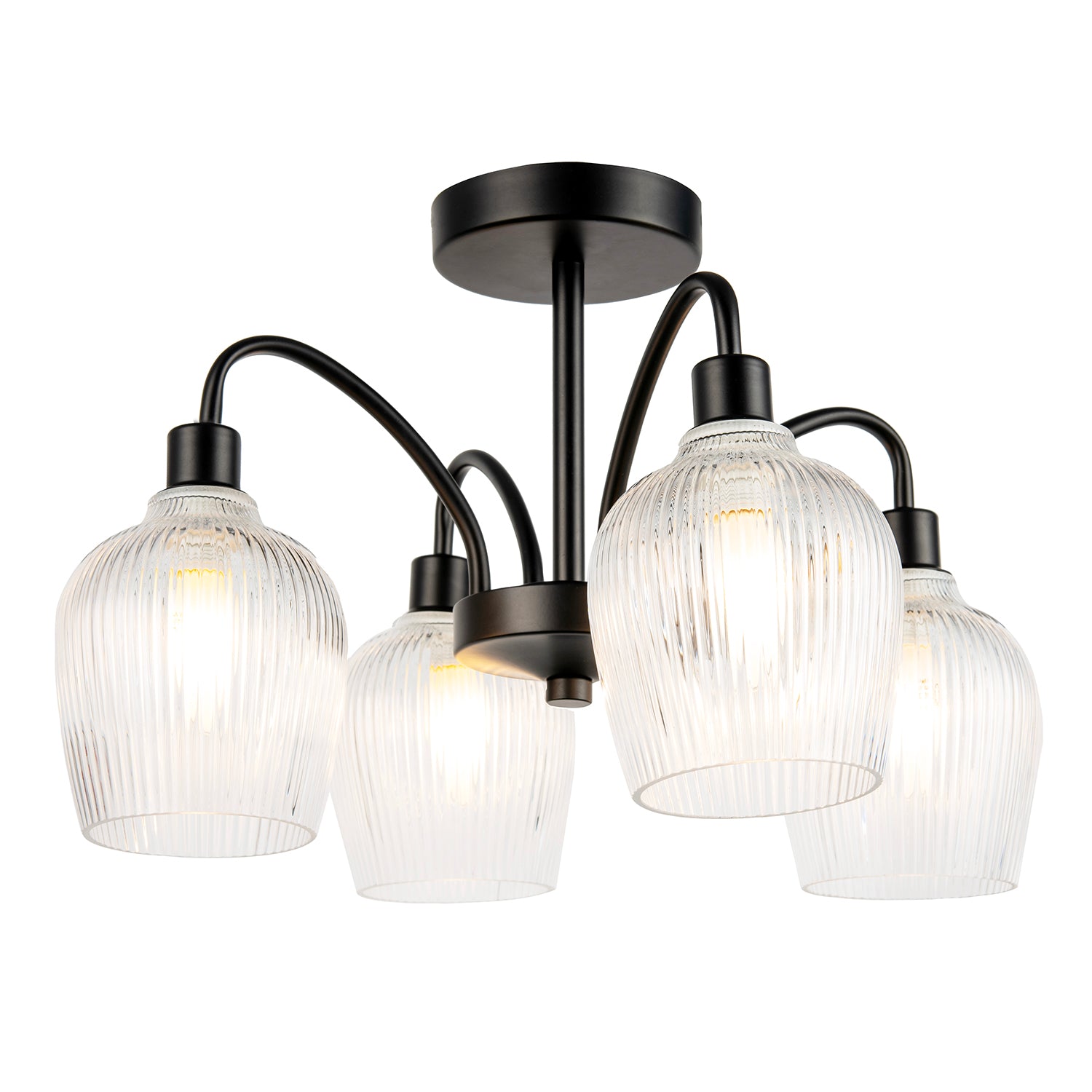 Classy Matte Black Ceiling Light with Clear Ribbed Glass Shades Image 4