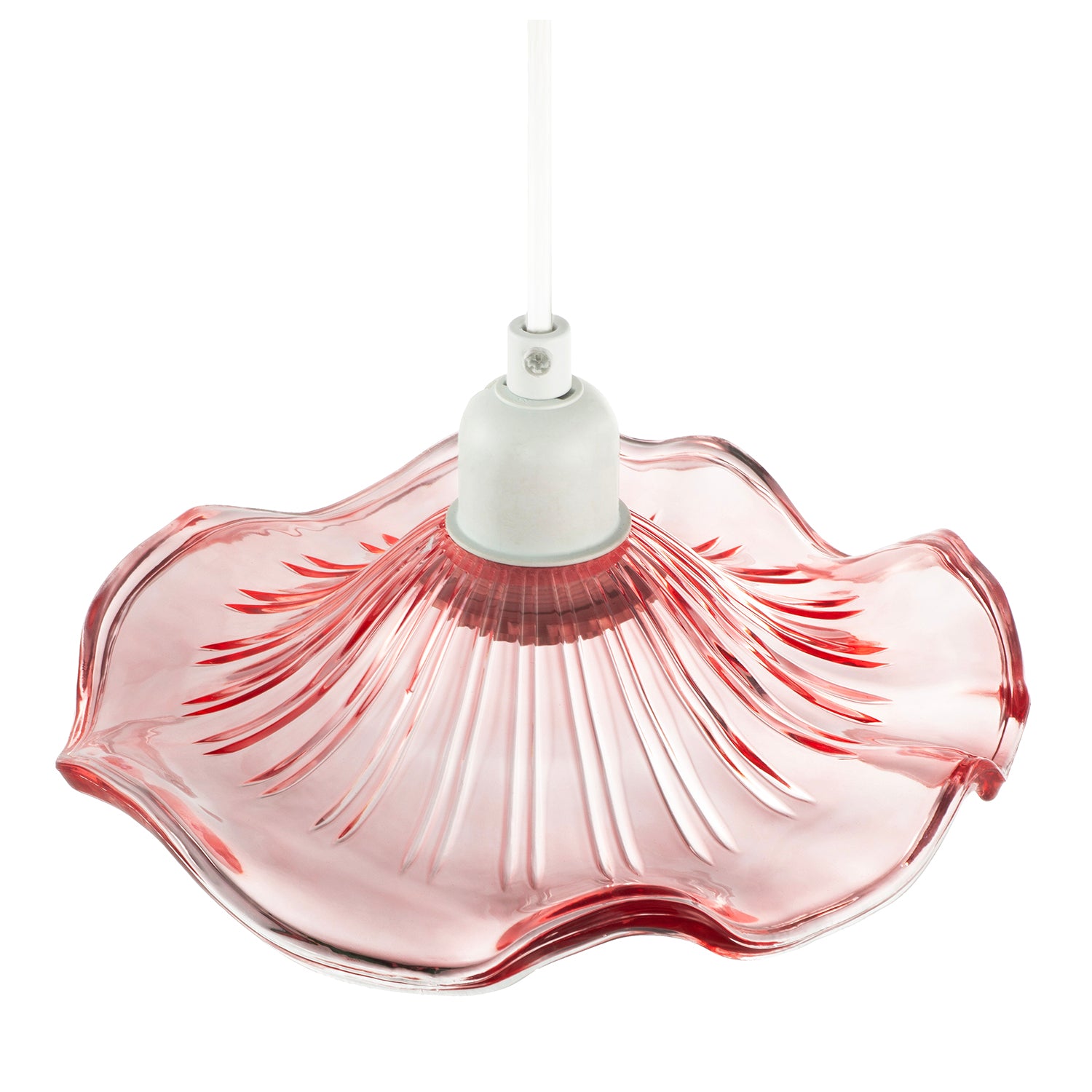 Designer Ribbed Rose Pink Glass Pendant Shade with Wavy Ruffled Edge Image 3
