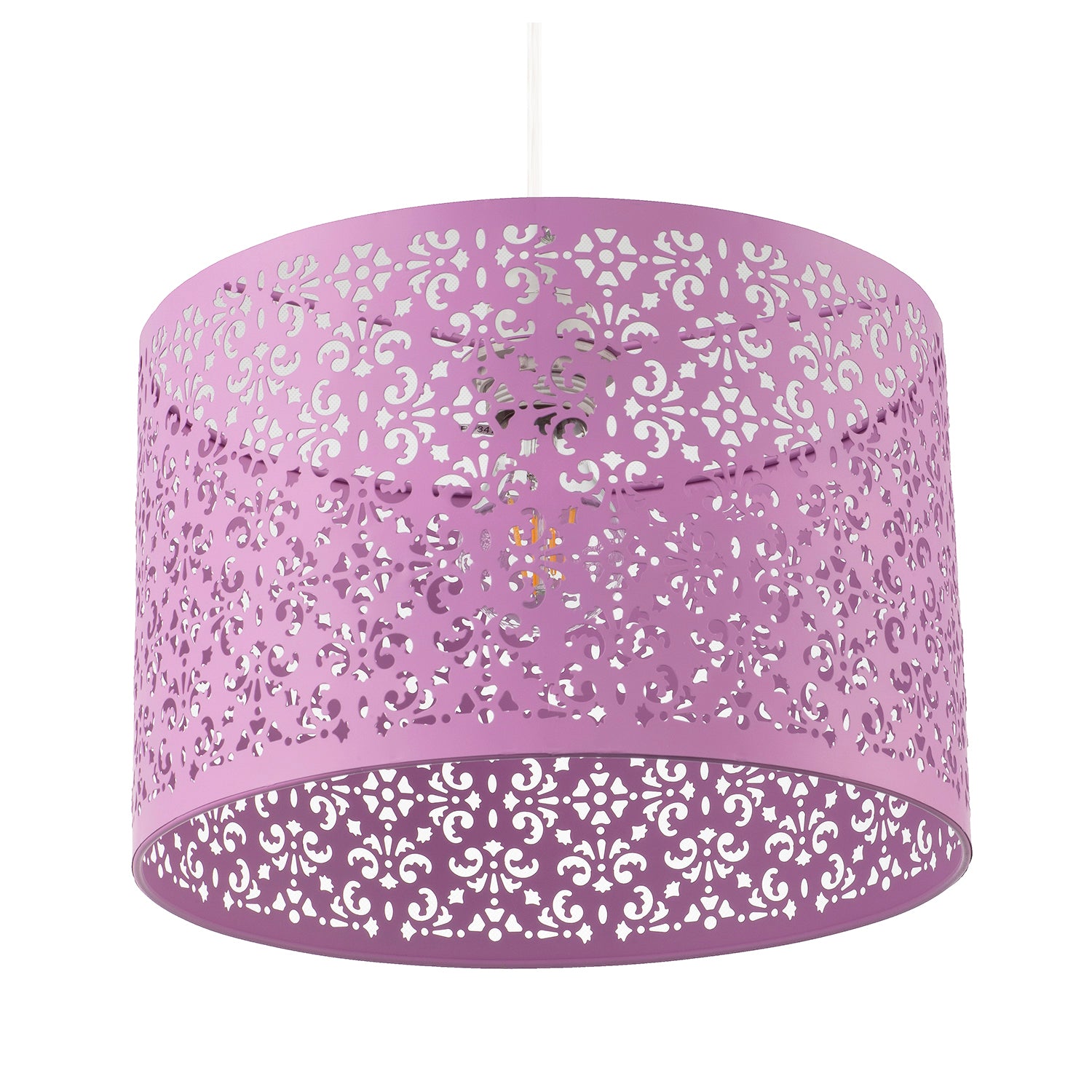 Lavender Lilac Moroccan Metal Pendant Lamp Shade with Floral Decor Image 4