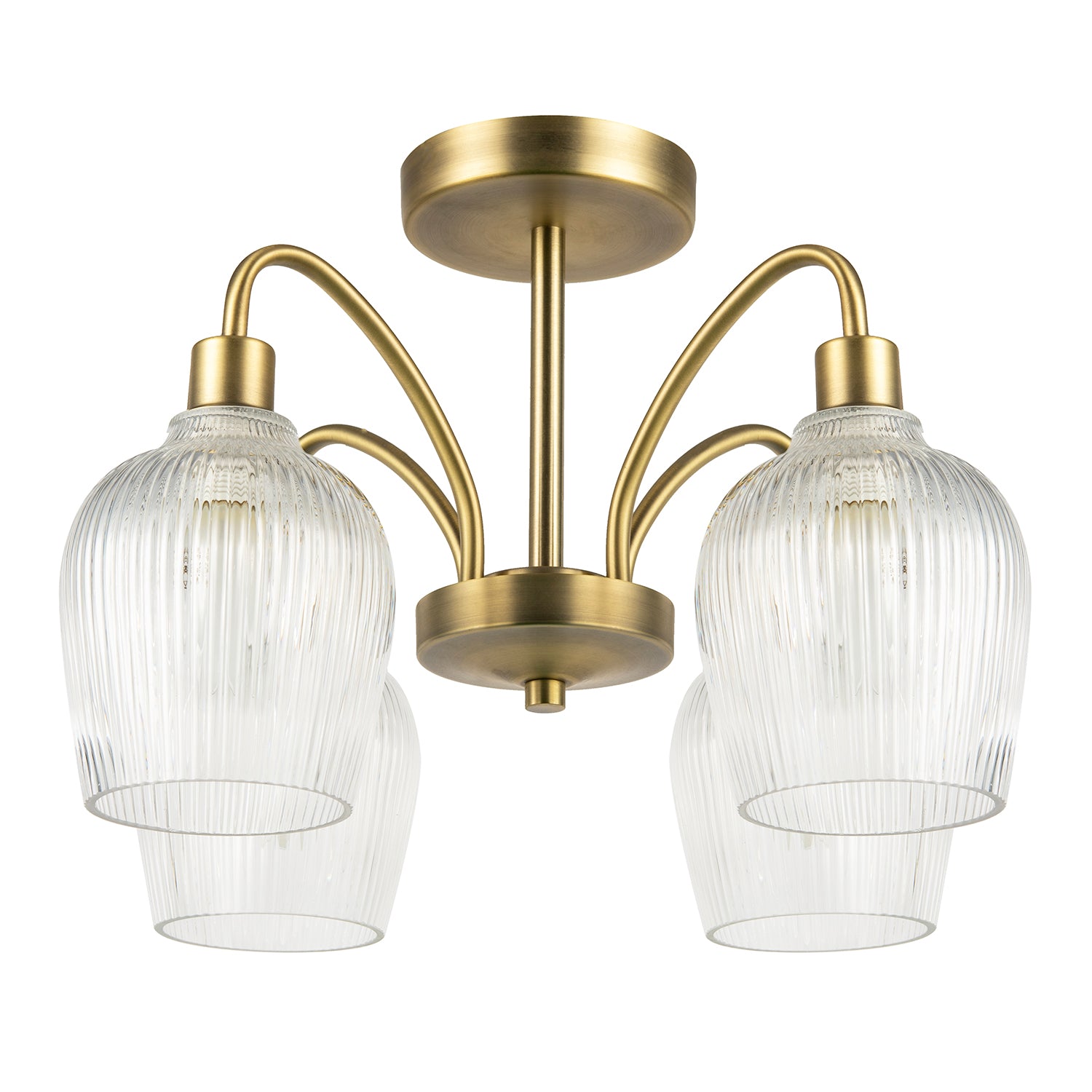 Classy Antique Brass Ceiling Light with Clear Ribbed Glass Shades Image 1