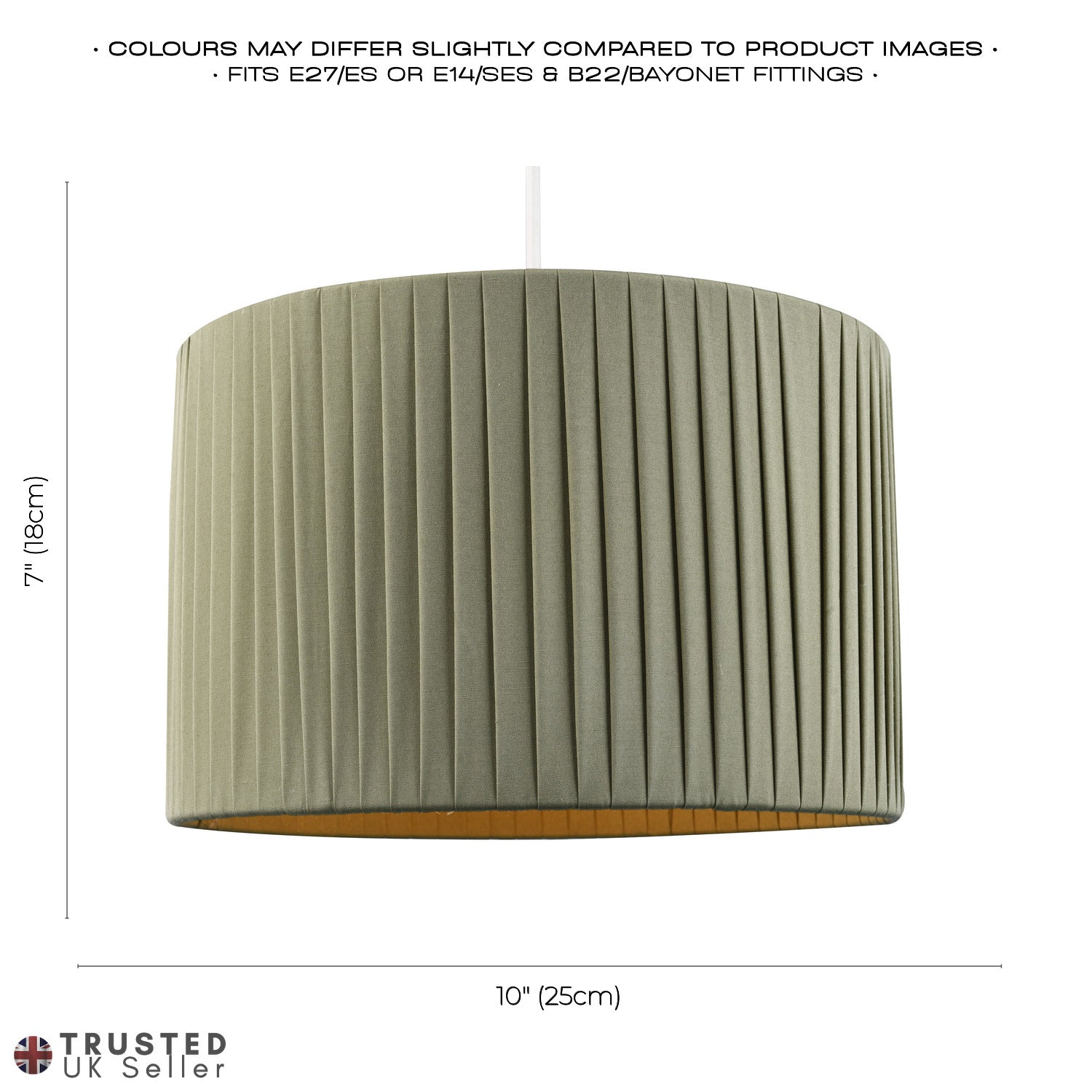 Modern Chic Designer Double Pleated Olive Cotton Fabric 10" Drum Lampshade Image 6