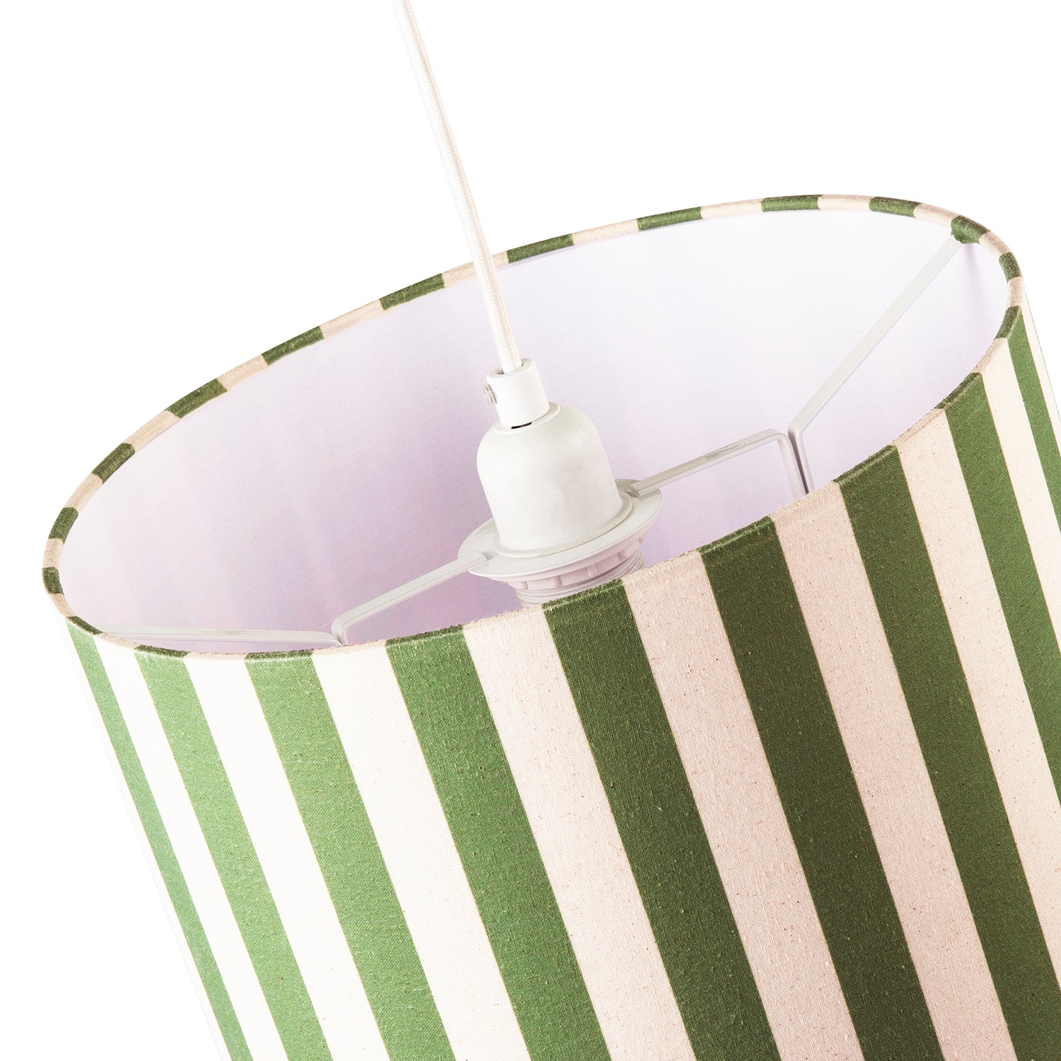 Garden Olive Green and Oatmeal Linen Striped Shade with Fabric Inner Image 3