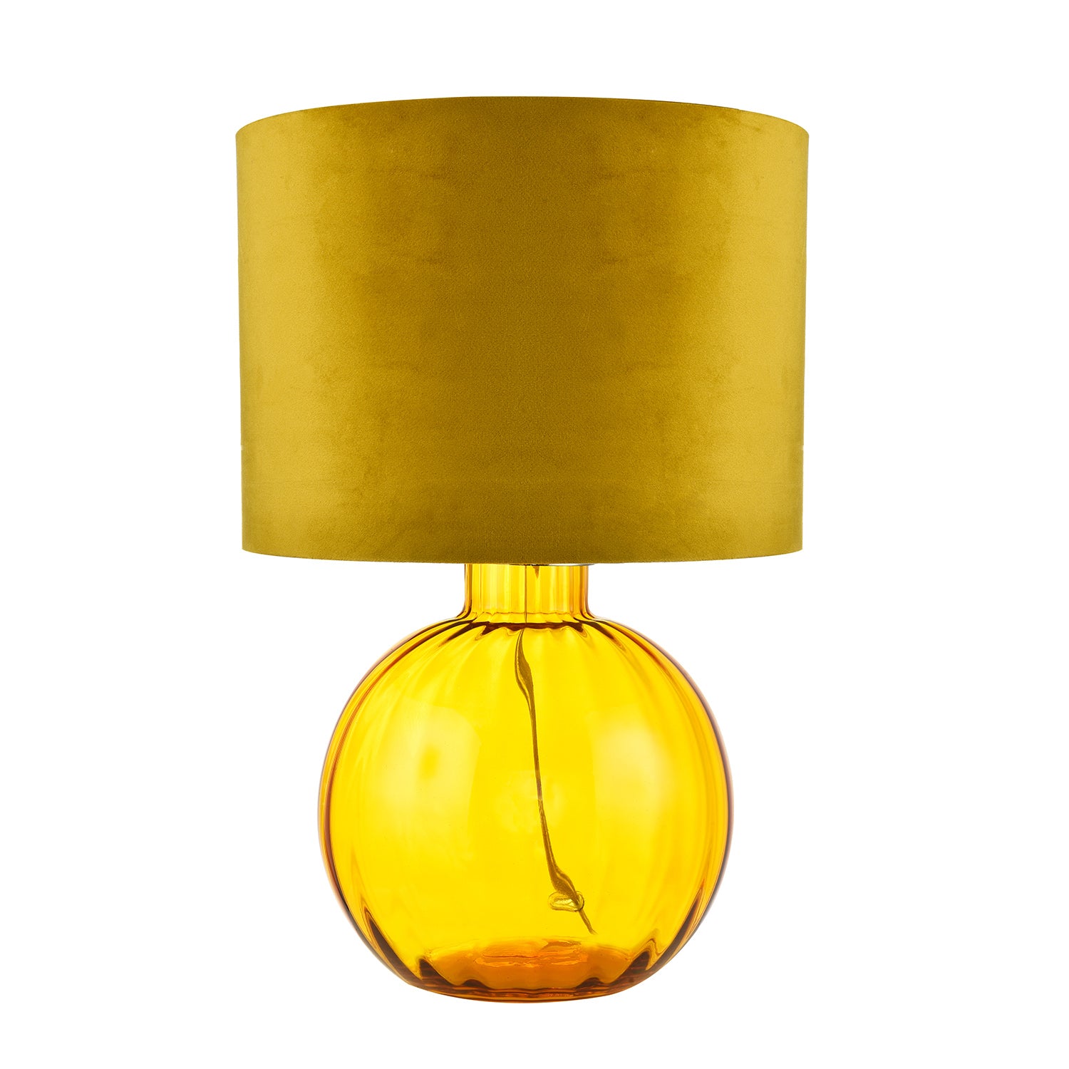 Contemporary Ochre Ribbed Glass Table Lamp with Soft Velvet Mustard Shade Image 3