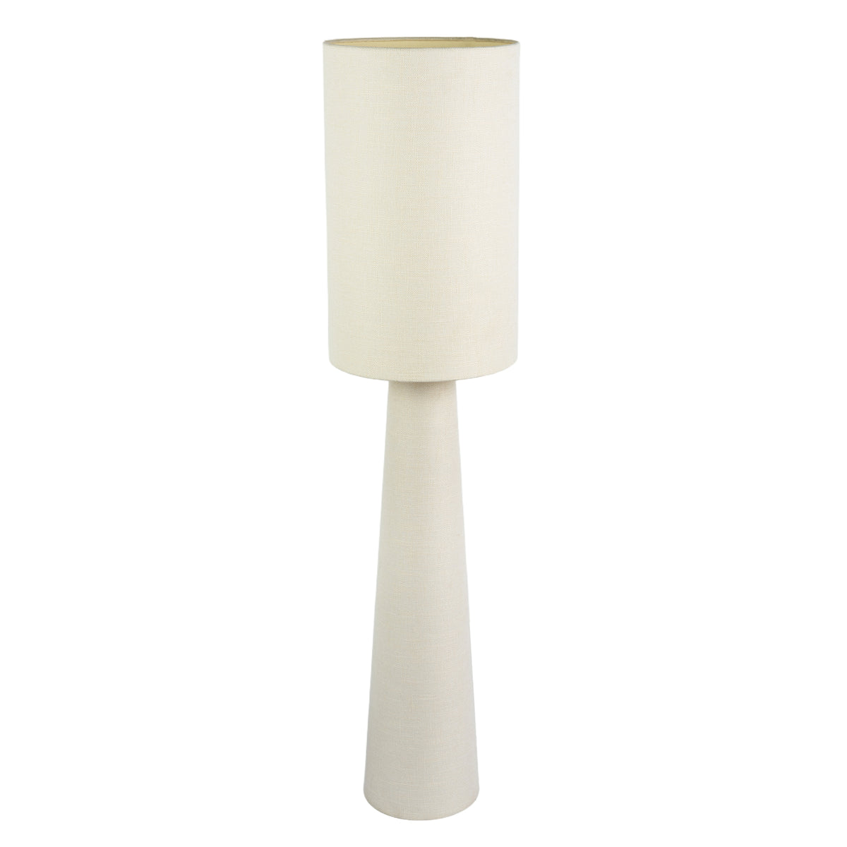 Modern Soft Cream Linen Fabric Floor Lamp with Drum Shade and Base Image 8